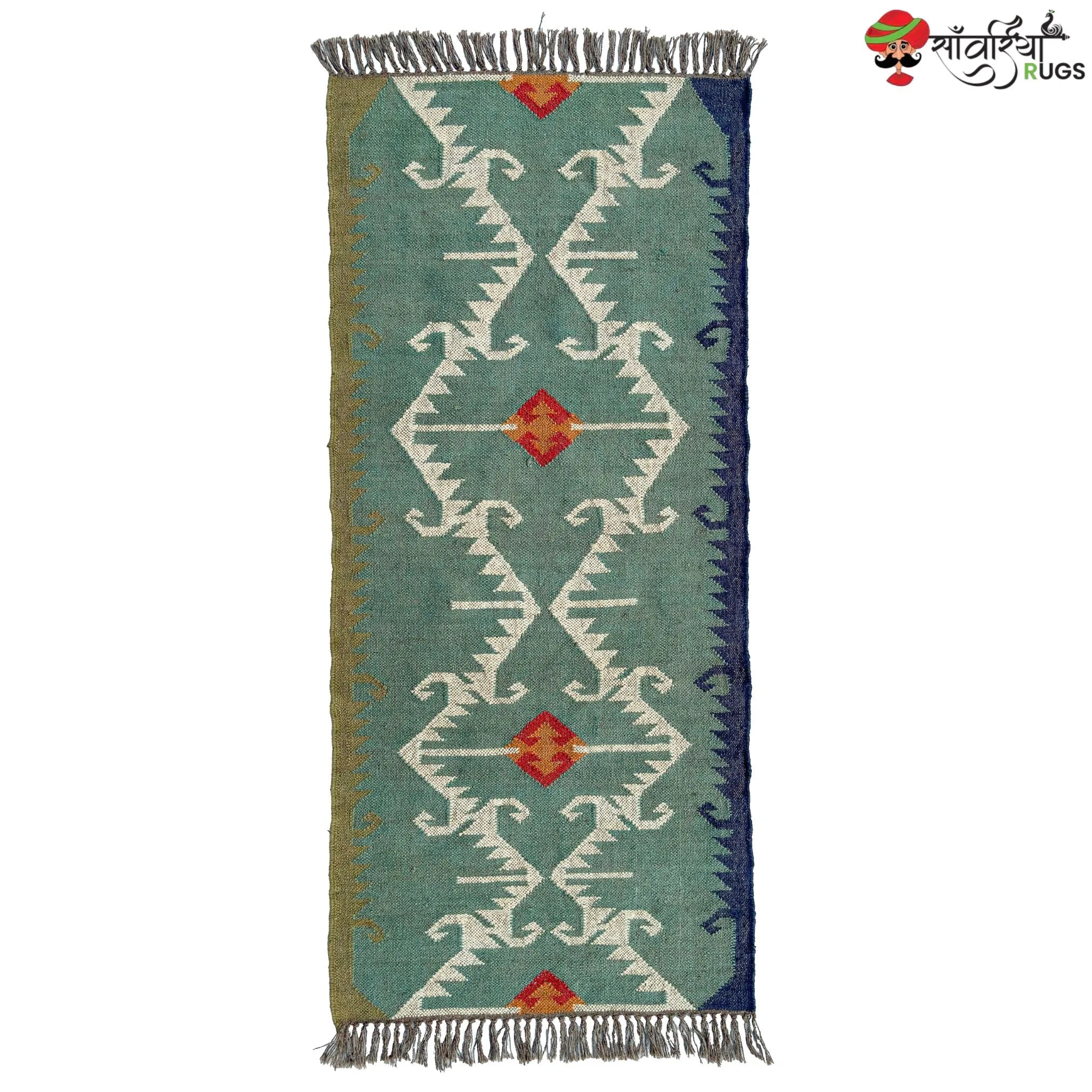 Handwoven Jute Wool Rustic Kilim Boho Area Rug – Flatweave Dhurrie