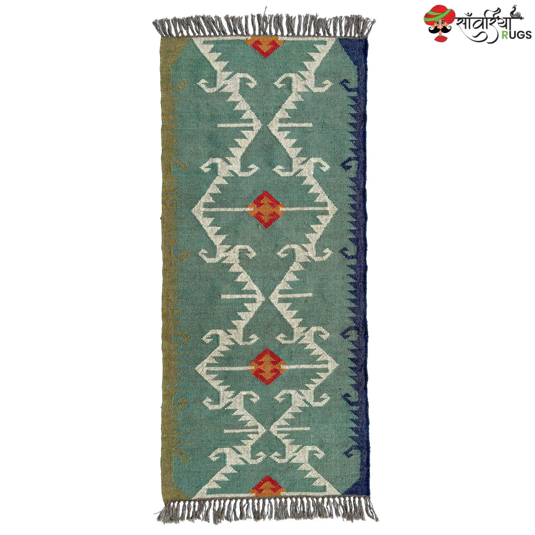 Handwoven Jute Wool Rustic Kilim Boho Area Rug – Flatweave Dhurrie