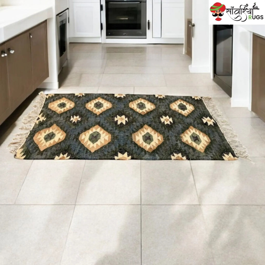 Handmade Cotton Jute Boho Rug with Natural Fringes