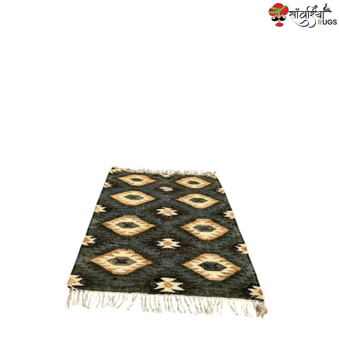 Handmade Cotton Jute Boho Rug with Natural Fringes