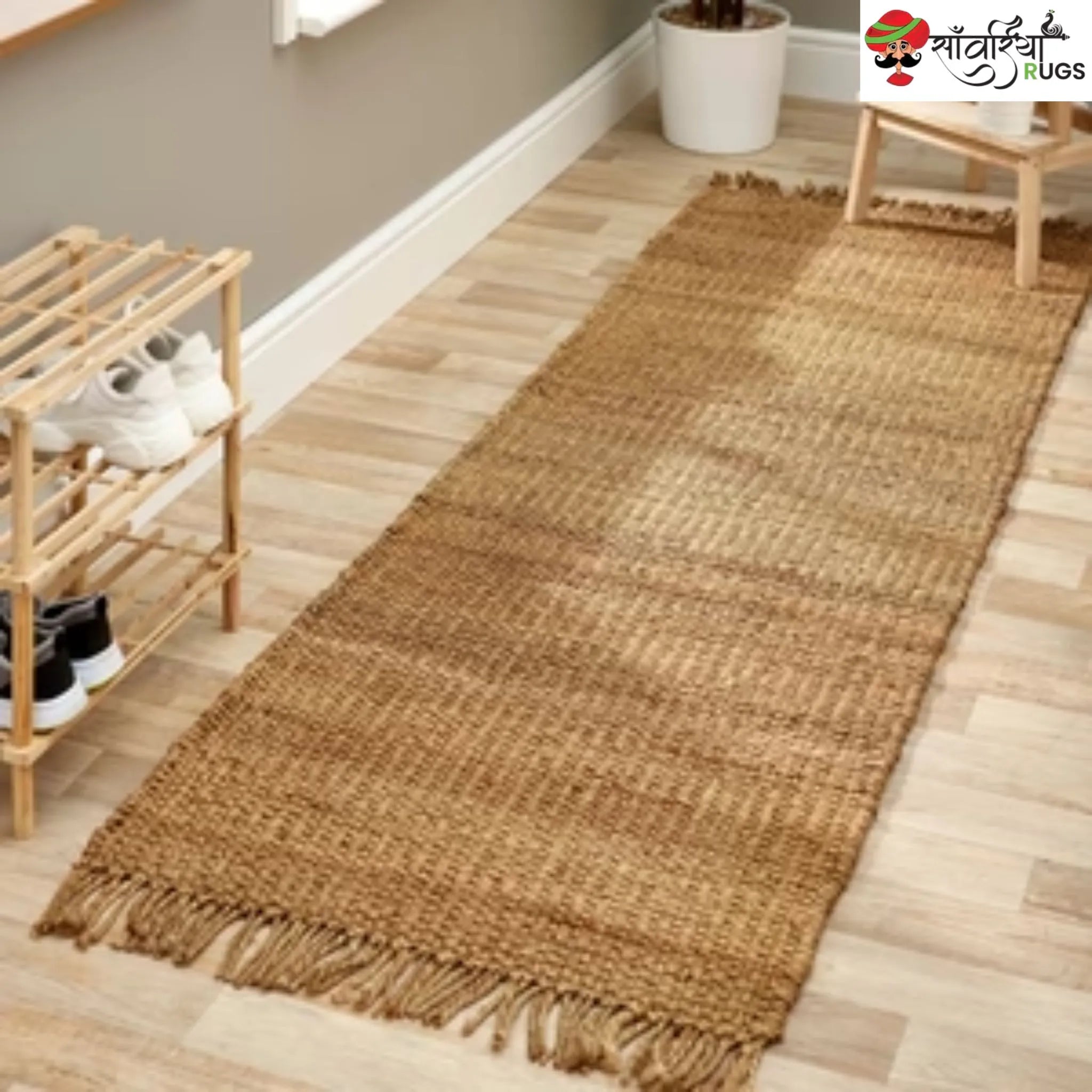 Handwoven Natural Jute Extra Long Runner Rug for Hallway & Kitchen
