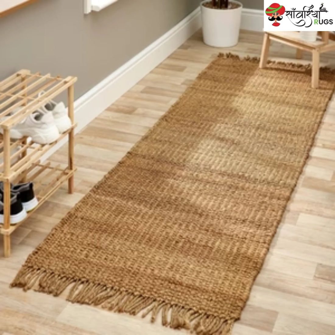 Handwoven Natural Jute Extra Long Runner Rug for Hallway & Kitchen