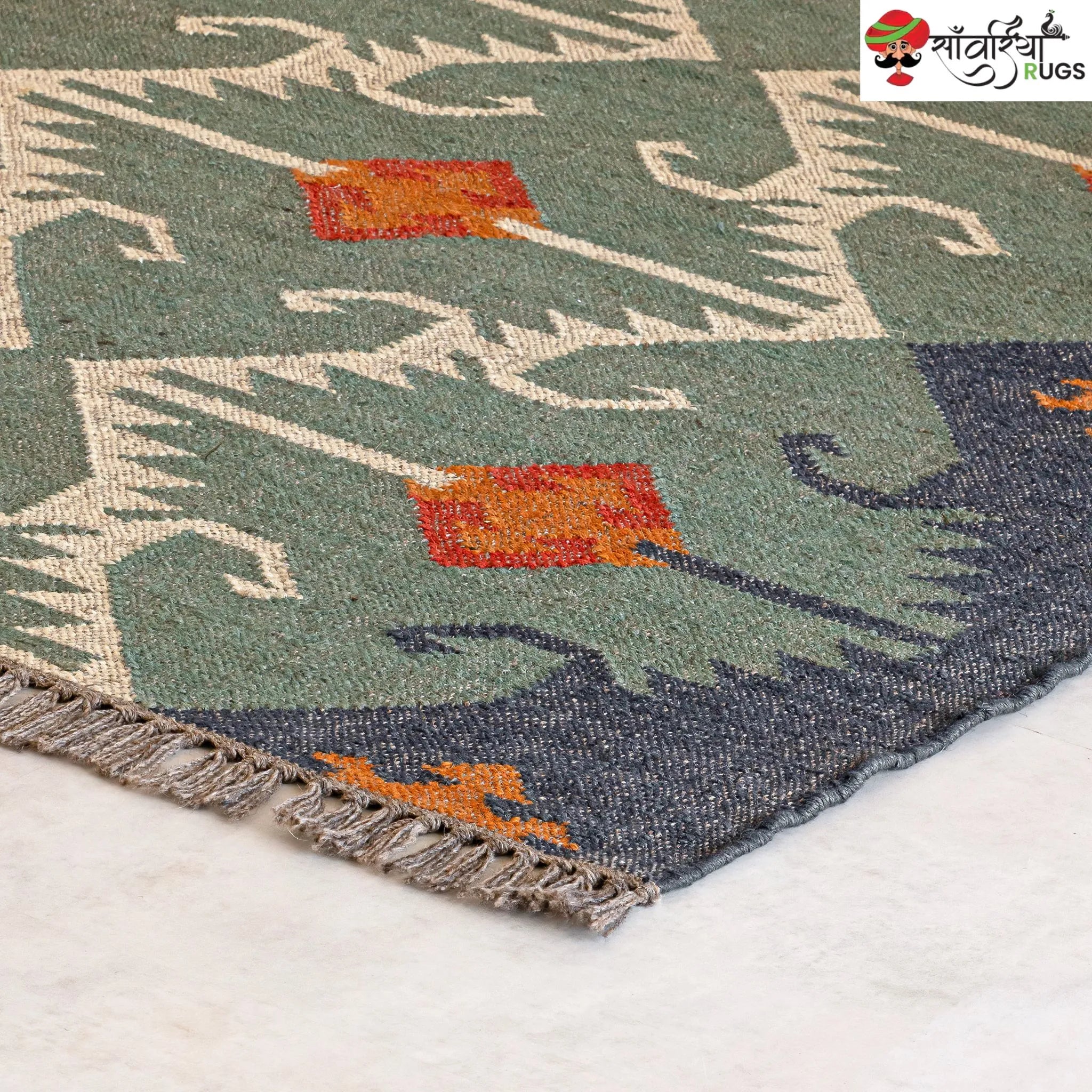 Handwoven Jute Wool Rustic Kilim Boho Area Rug – Flatweave Dhurrie
