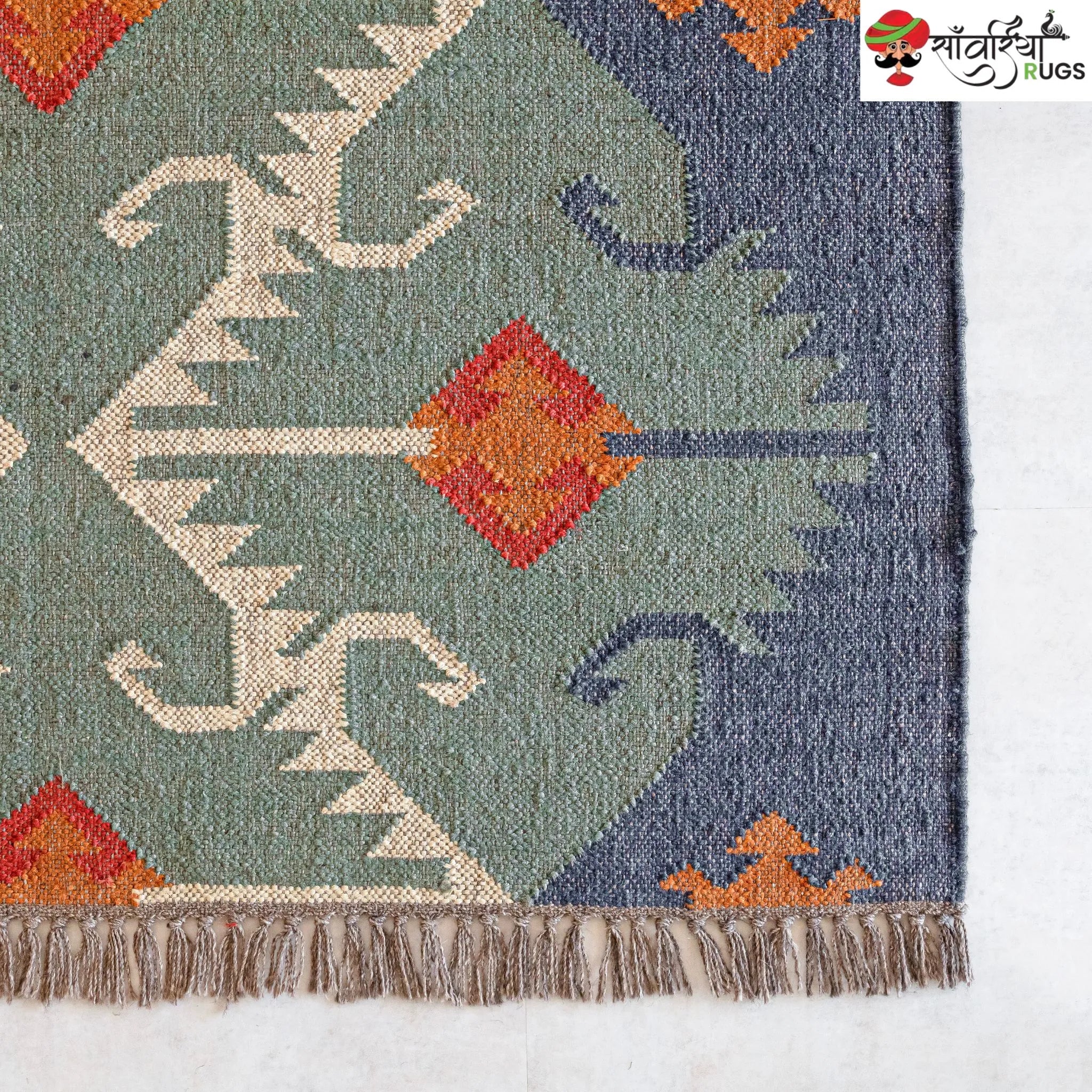 Handwoven Jute Wool Rustic Kilim Boho Area Rug – Flatweave Dhurrie