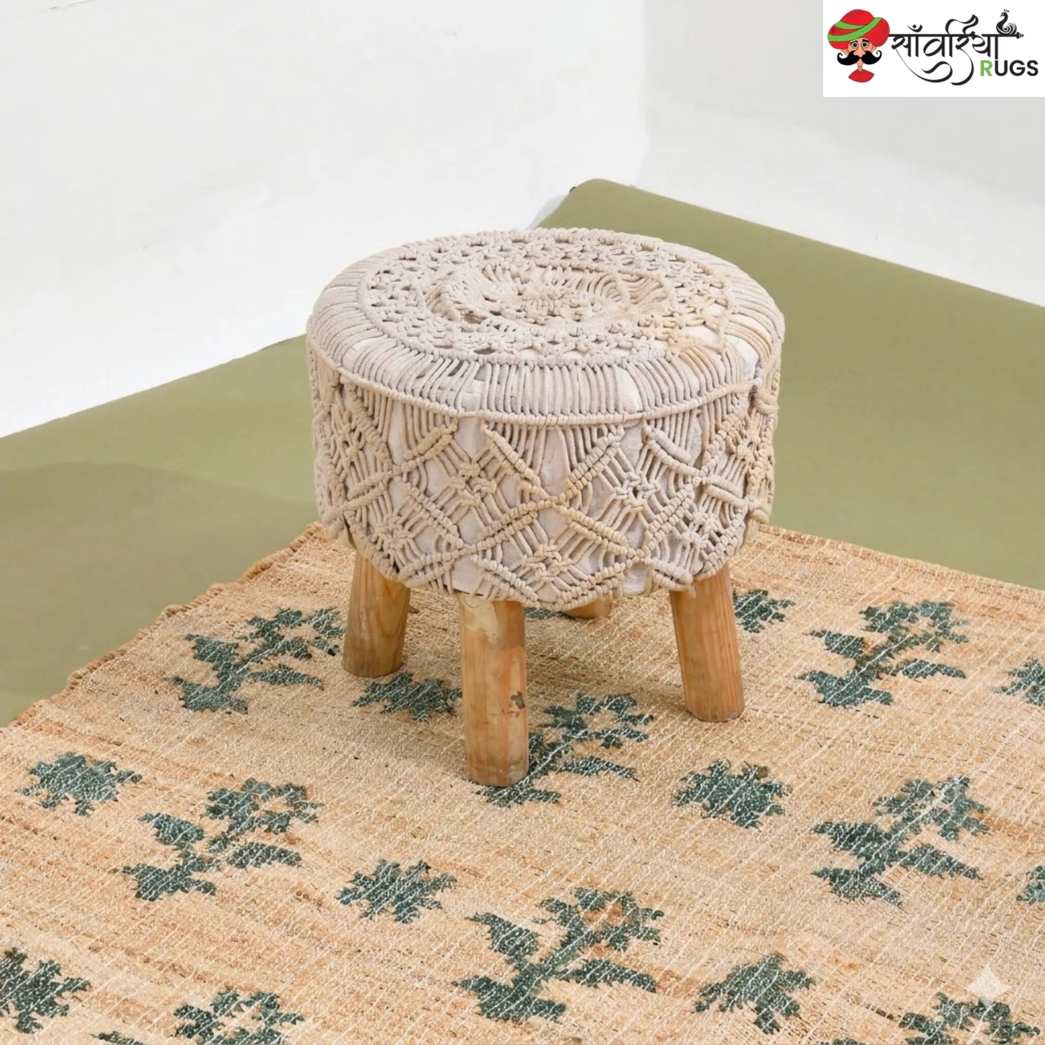 Handmade Cotton Jute Rug – Vintage Style with Natural Fringes
