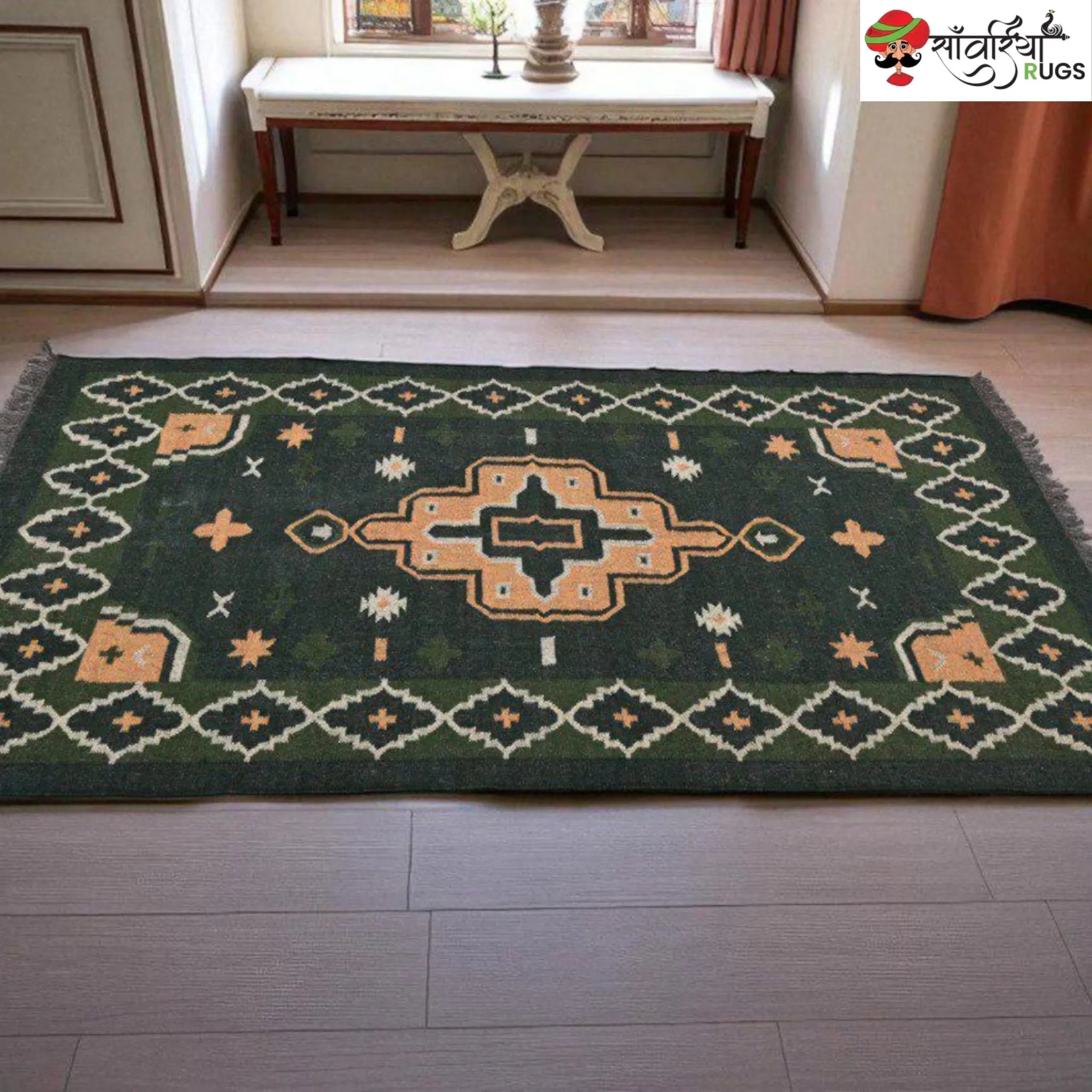 Handwoven Dhurrie Area Rug with Geometric Pattern