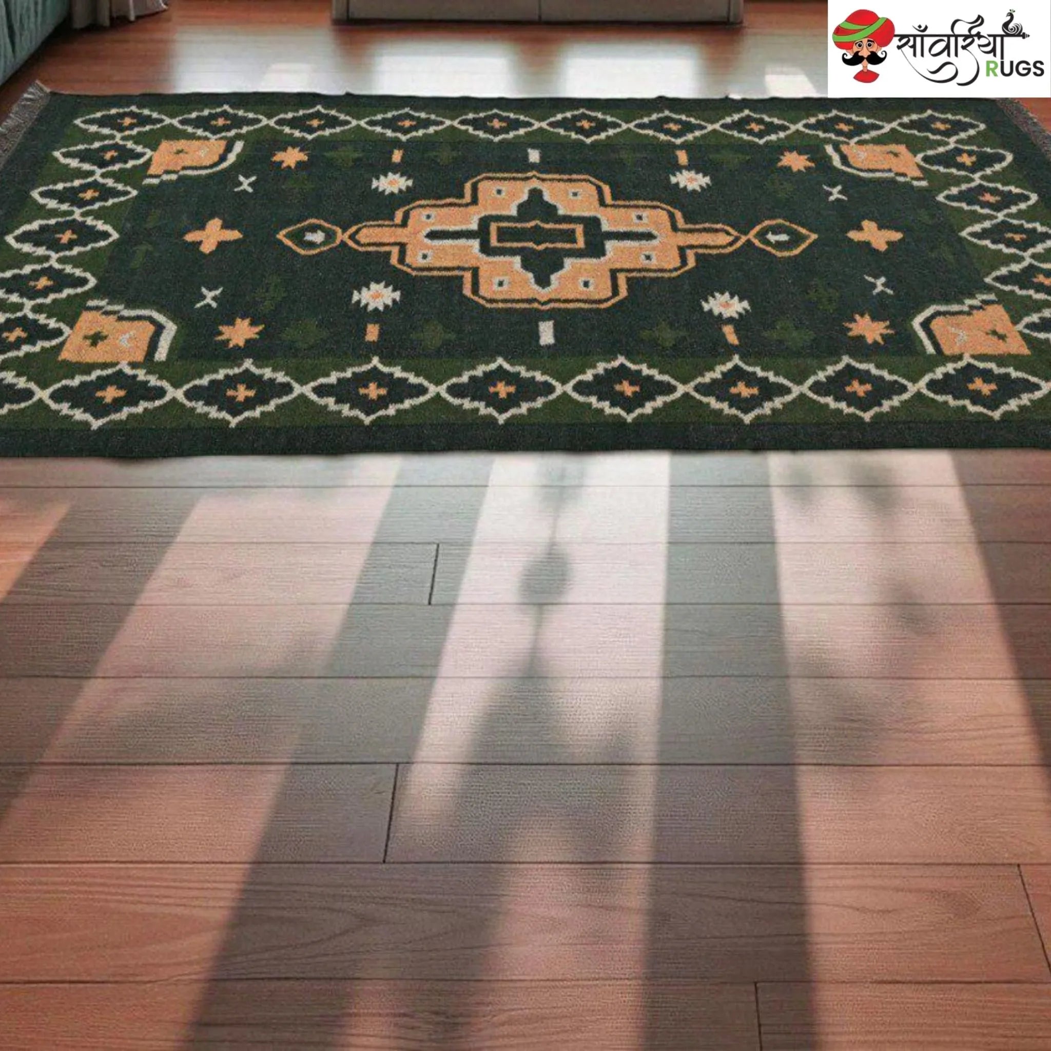 Handwoven Dhurrie Area Rug with Geometric Pattern