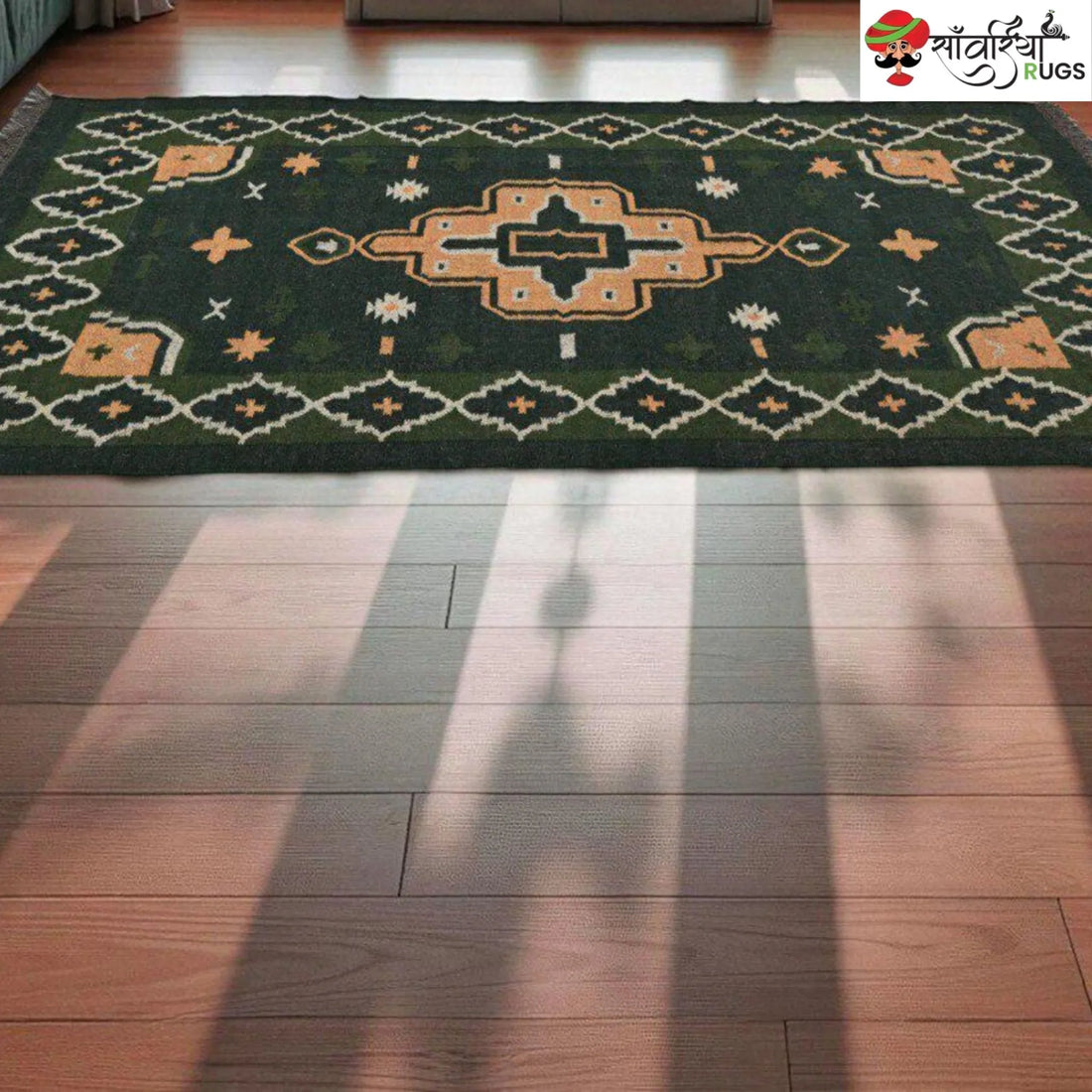 Handwoven Dhurrie Area Rug with Geometric Pattern