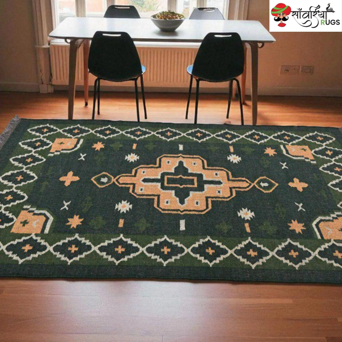 Handwoven Dhurrie Area Rug with Geometric Pattern