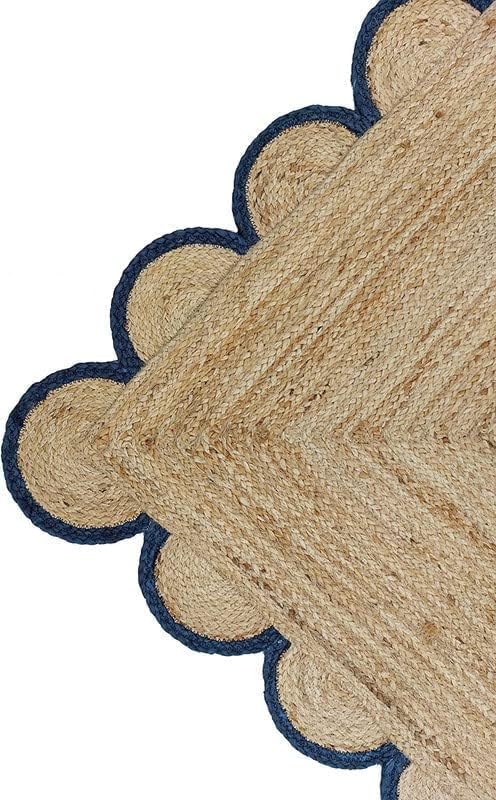 Handwoven Jute Rug – Scalloped Edge Rectangular Braided Decorative Rug