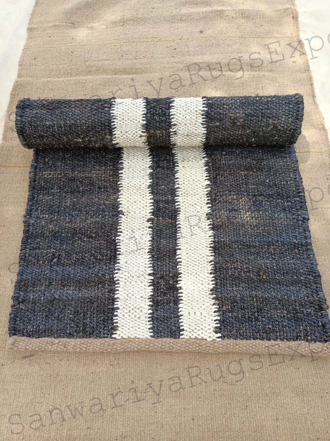 Black Line Jute Runner | Handwoven Hemp Table & Floor Runner