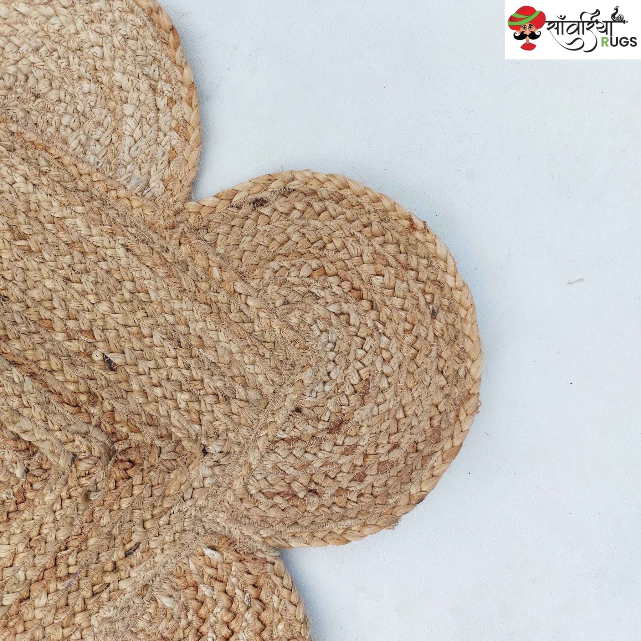 Handmade Braided Natural Jute Rug with Multicolor Scalloped Border