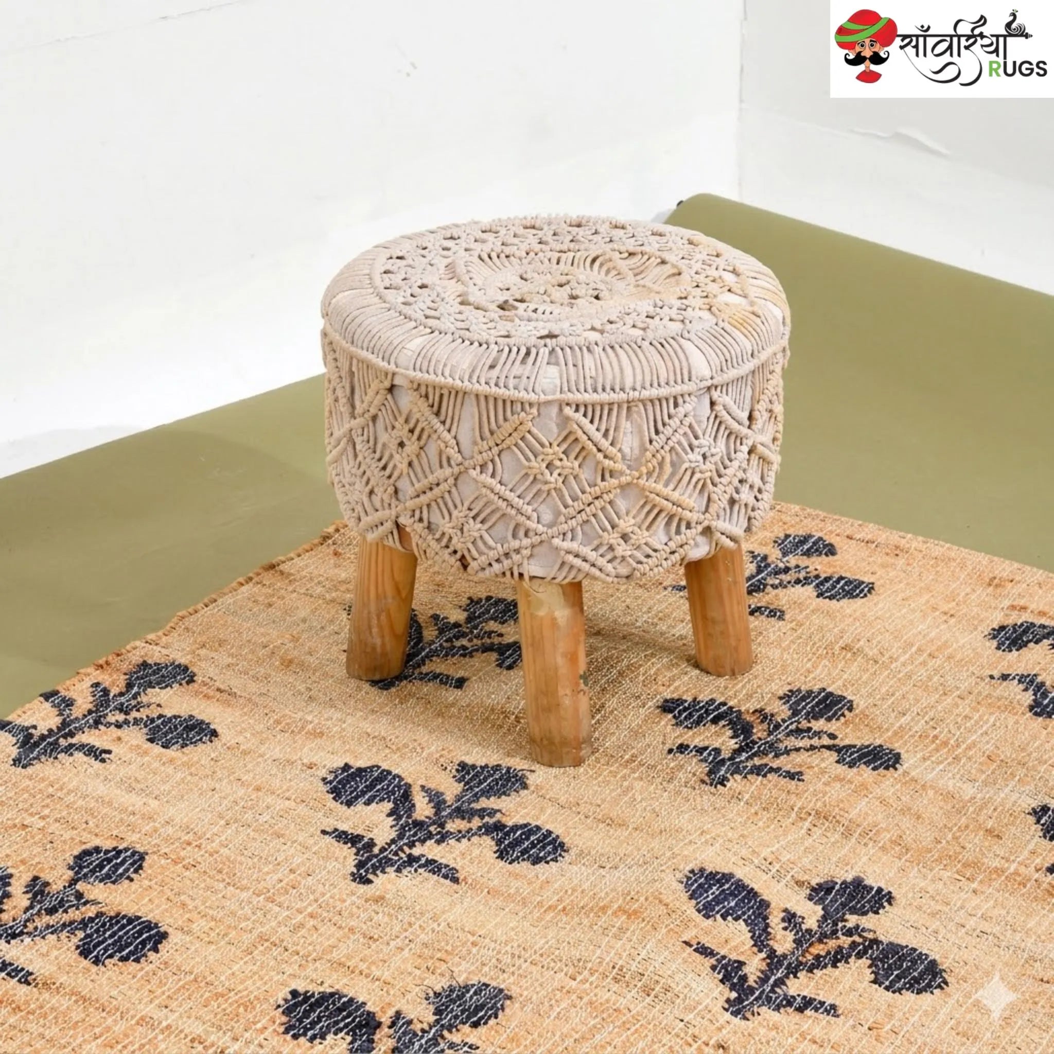 Handmade Cotton Jute Rug – Vintage Style with Natural Fringes