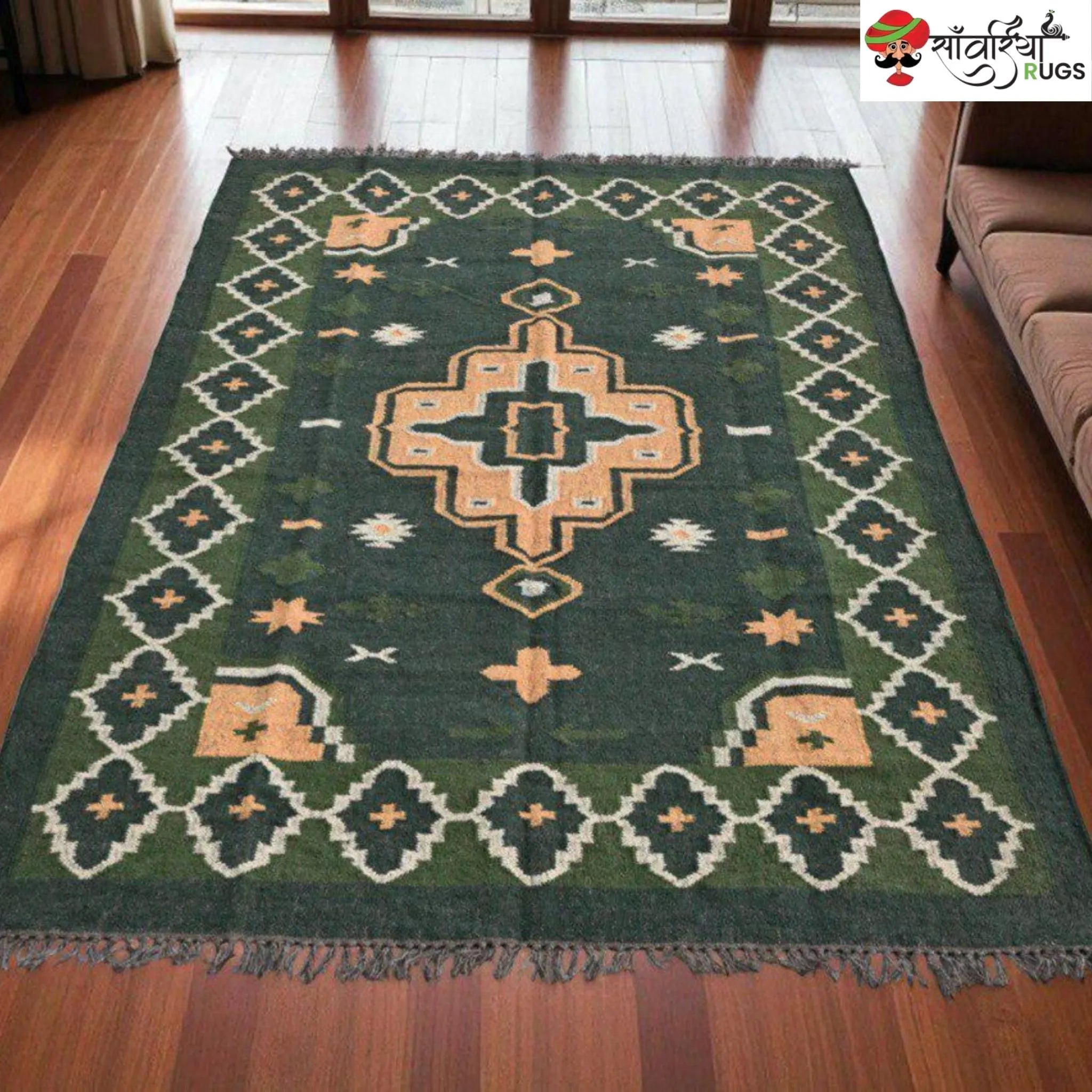 Handwoven Dhurrie Area Rug with Geometric Pattern