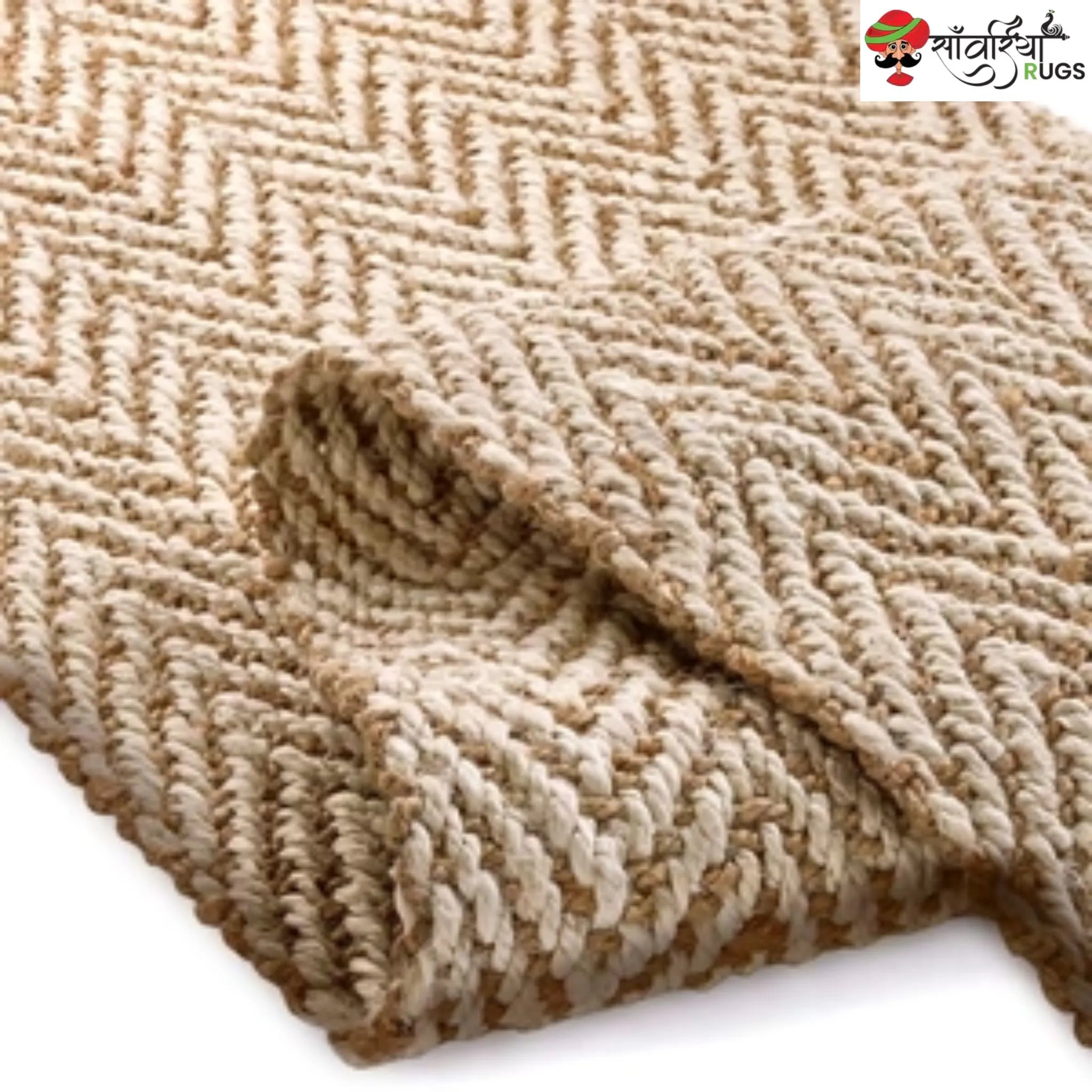 Handwoven Jute Herringbone Runner Rug for Hallway, Kitchen & Entryway