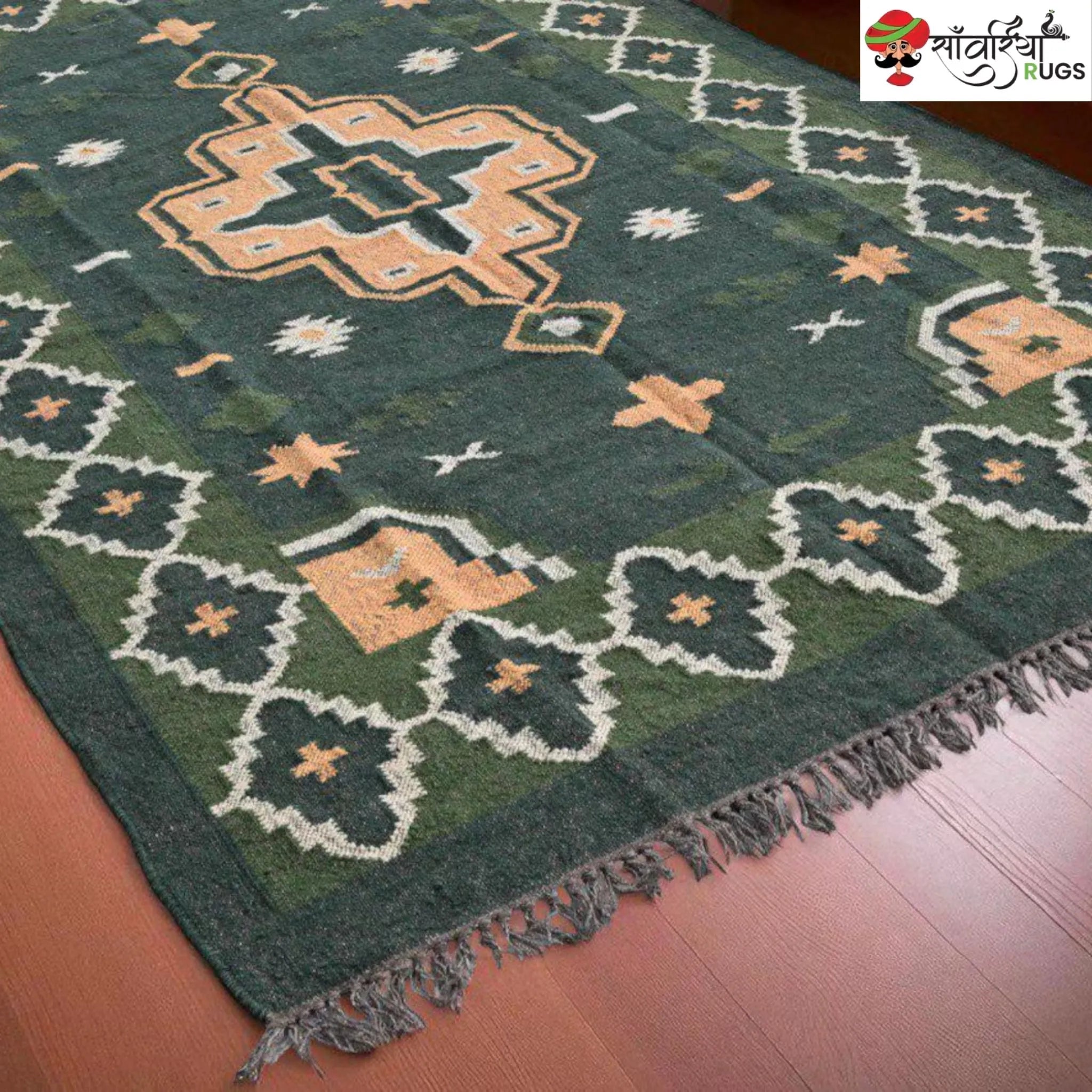 Handwoven Dhurrie Area Rug with Geometric Pattern