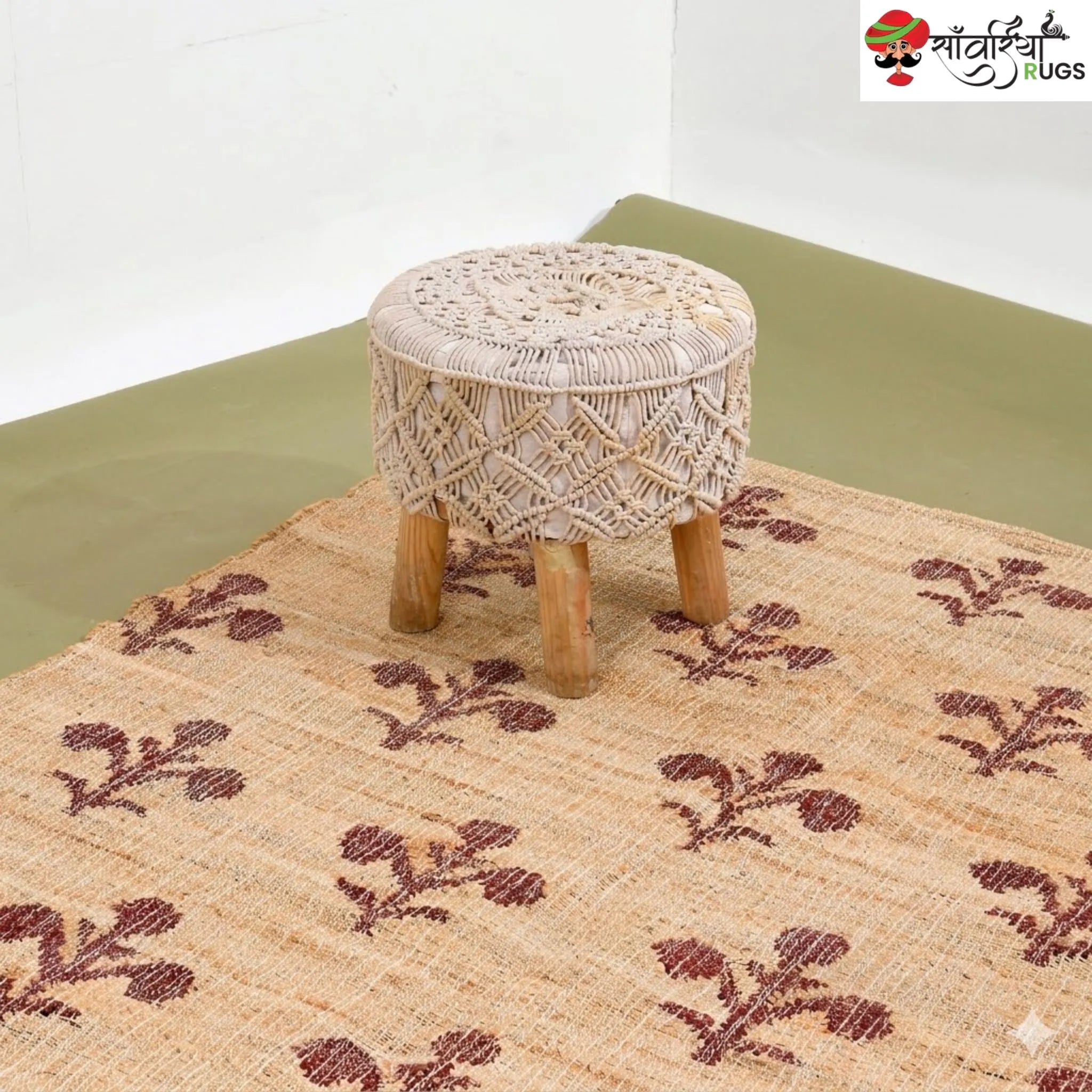 Handmade Cotton Jute Rug – Vintage Style with Natural Fringes