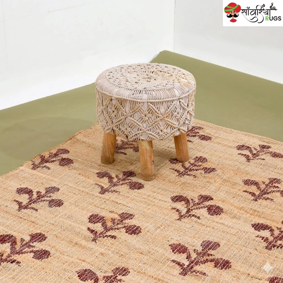 Handmade Cotton Jute Rug – Vintage Style with Natural Fringes