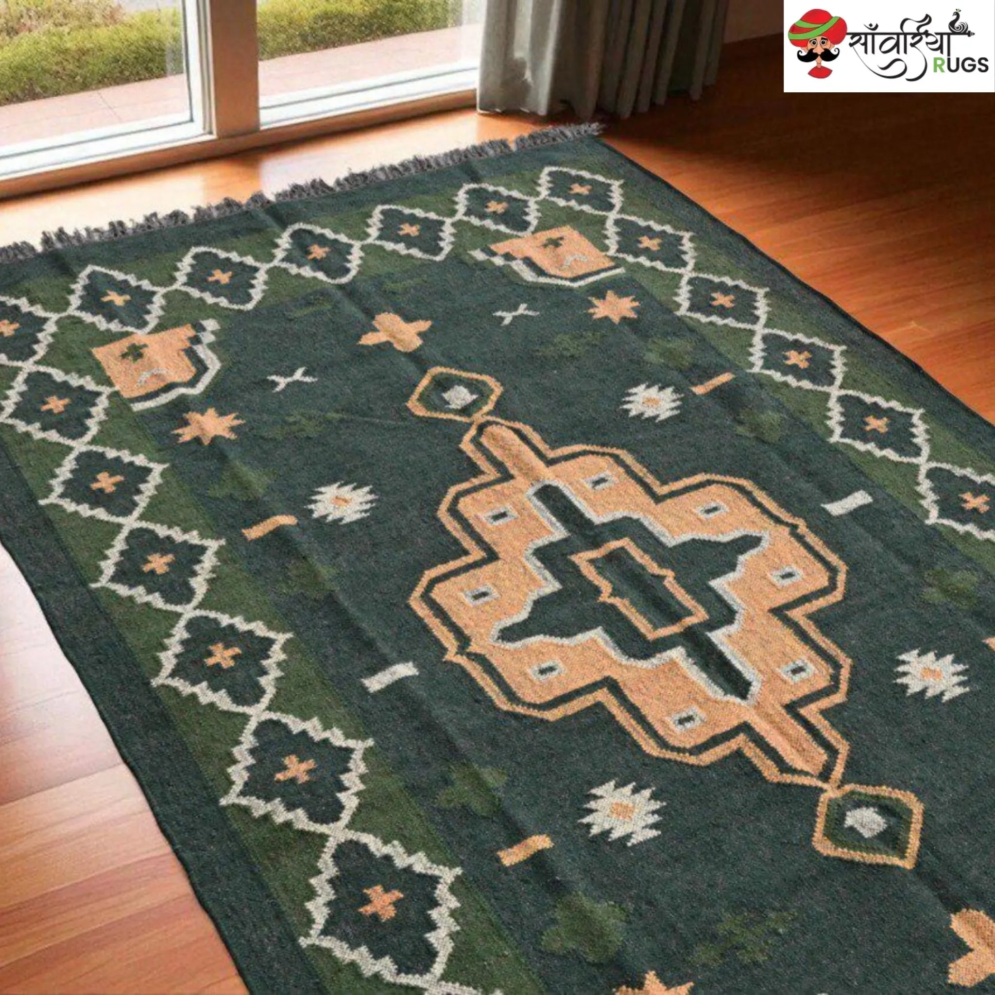 Handwoven Dhurrie Area Rug with Geometric Pattern