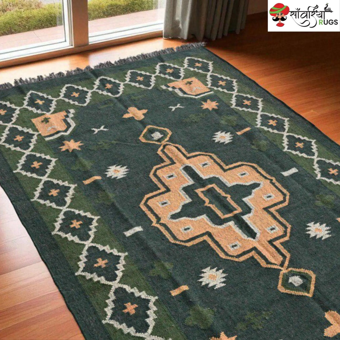 Handwoven Dhurrie Area Rug with Geometric Pattern