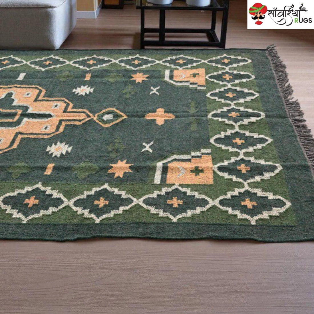 Handwoven Dhurrie Area Rug with Geometric Pattern