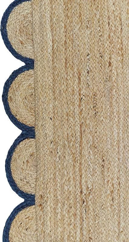 Handwoven Jute Rug – Scalloped Edge Rectangular Braided Decorative Rug