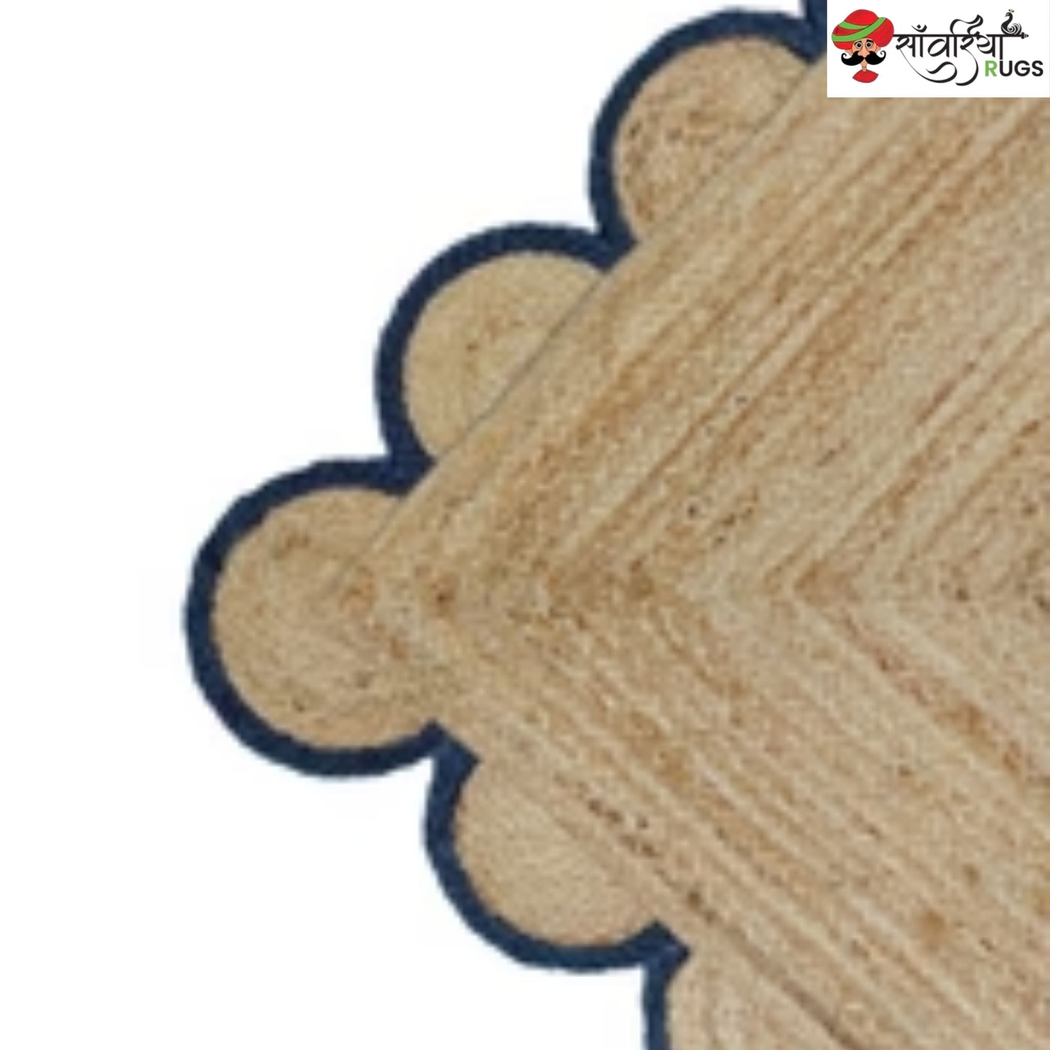 Handmade Braided Natural Jute Rug with Multicolor Scalloped Border