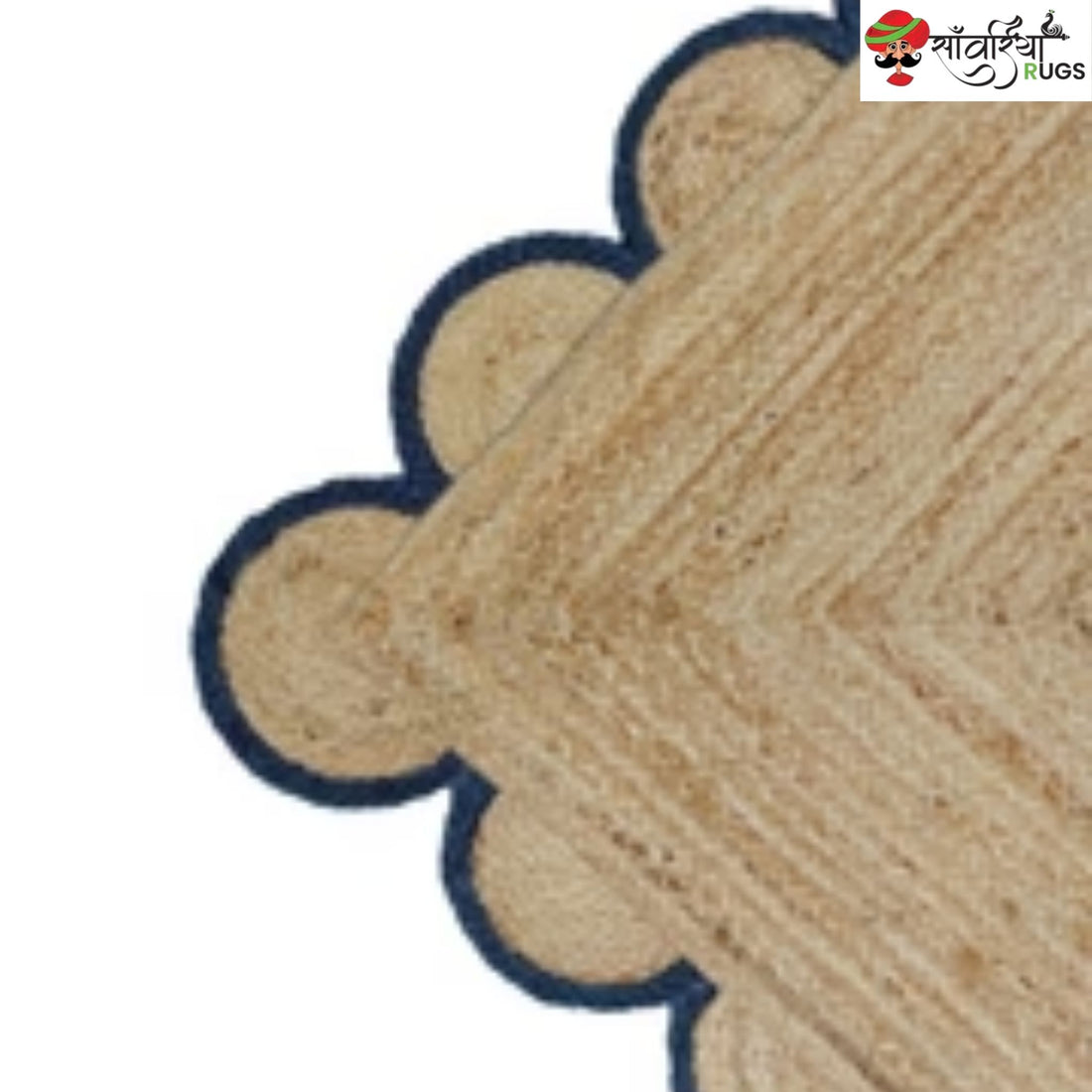 Handmade Braided Natural Jute Rug with Multicolor Scalloped Border