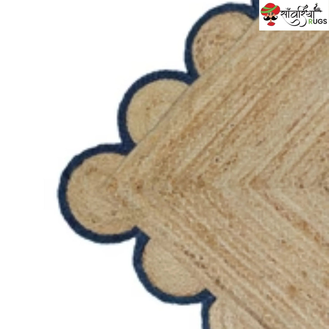 Handmade Braided Natural Jute Area Rug with Scalloped Border & Multicolor Design