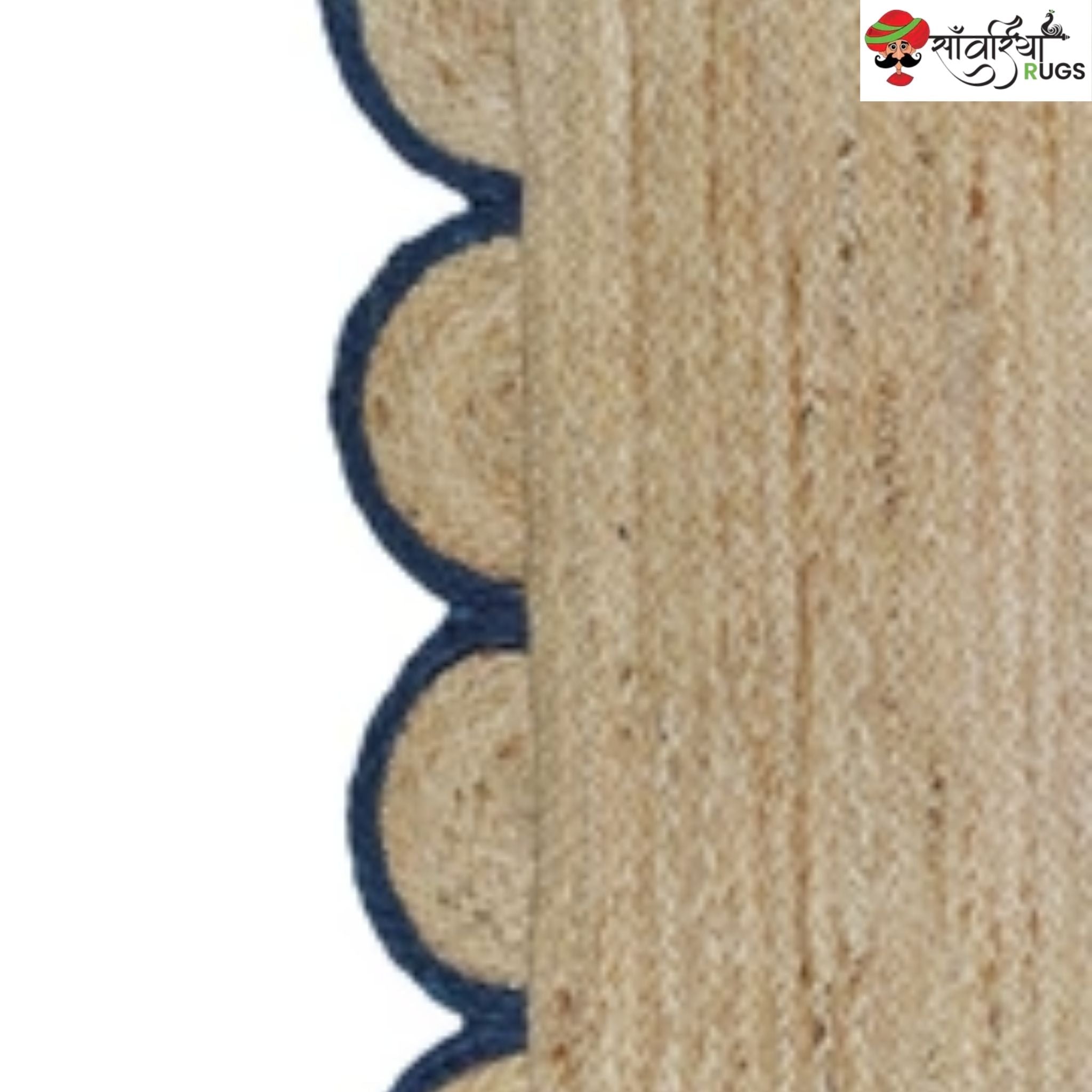 Handmade Braided Natural Jute Rug with Multicolor Scalloped Border