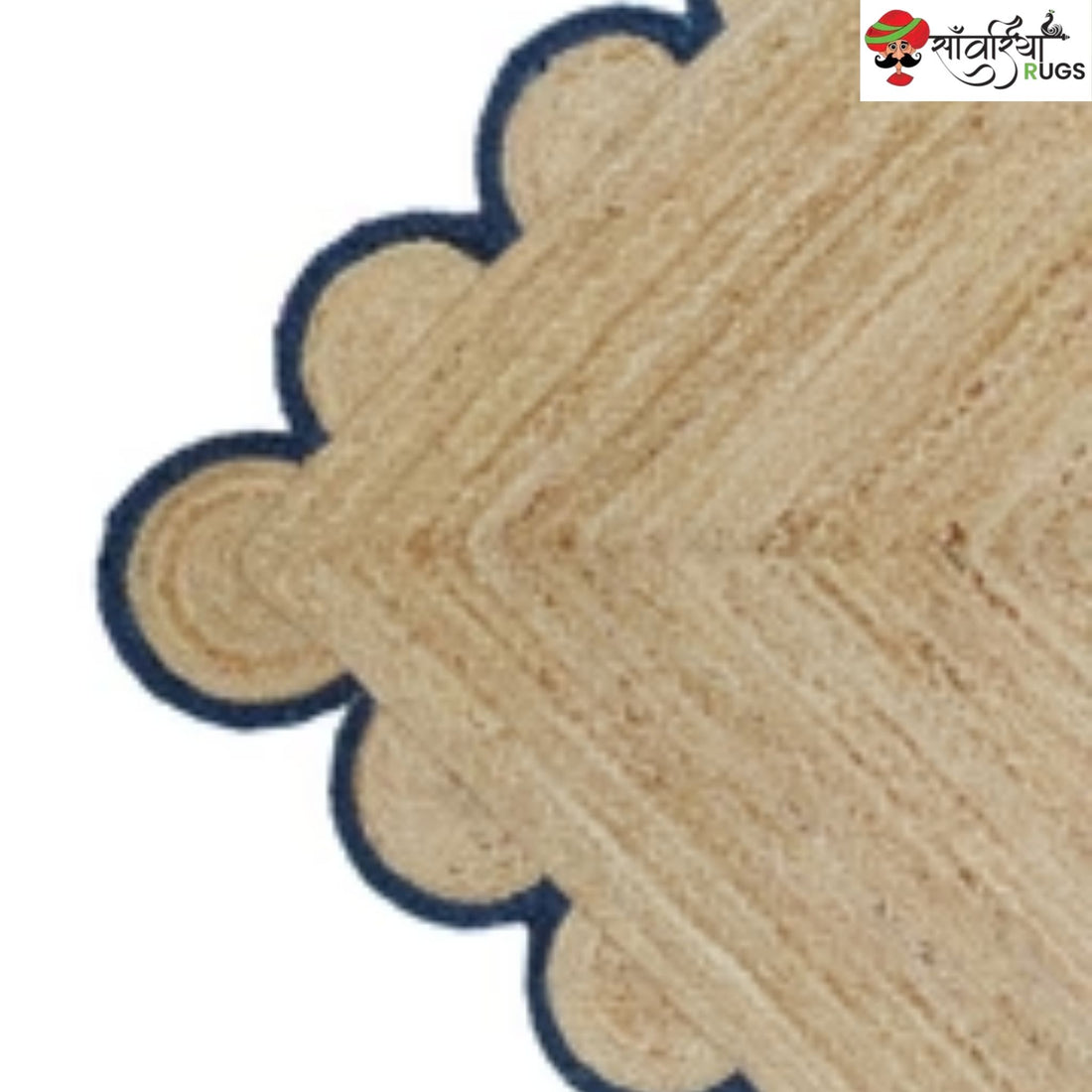 Handmade Braided Natural Jute Rug with Multicolor Scalloped Border