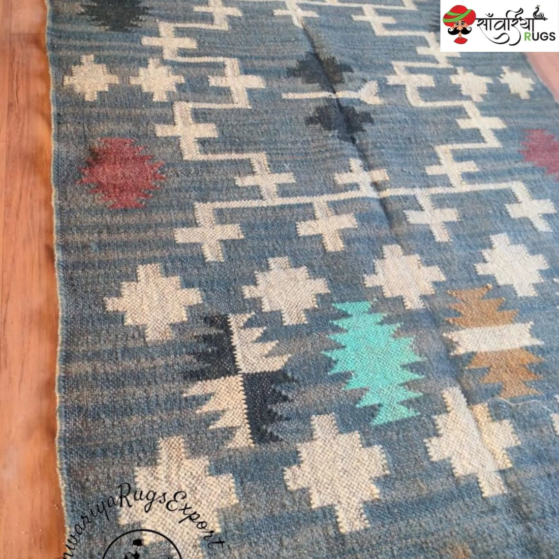 Handwoven Wool Jute Kilim Rug: Traditional Indian Dhurrie