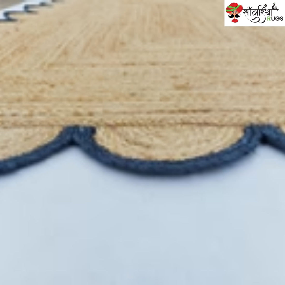 Handmade Braided Natural Jute Rug with Multicolor Scalloped Border