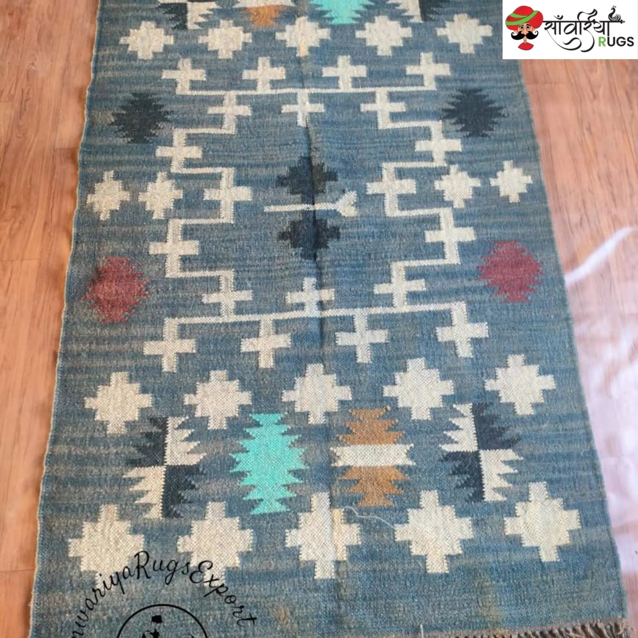 Handwoven Wool Jute Kilim Rug: Traditional Indian Dhurrie