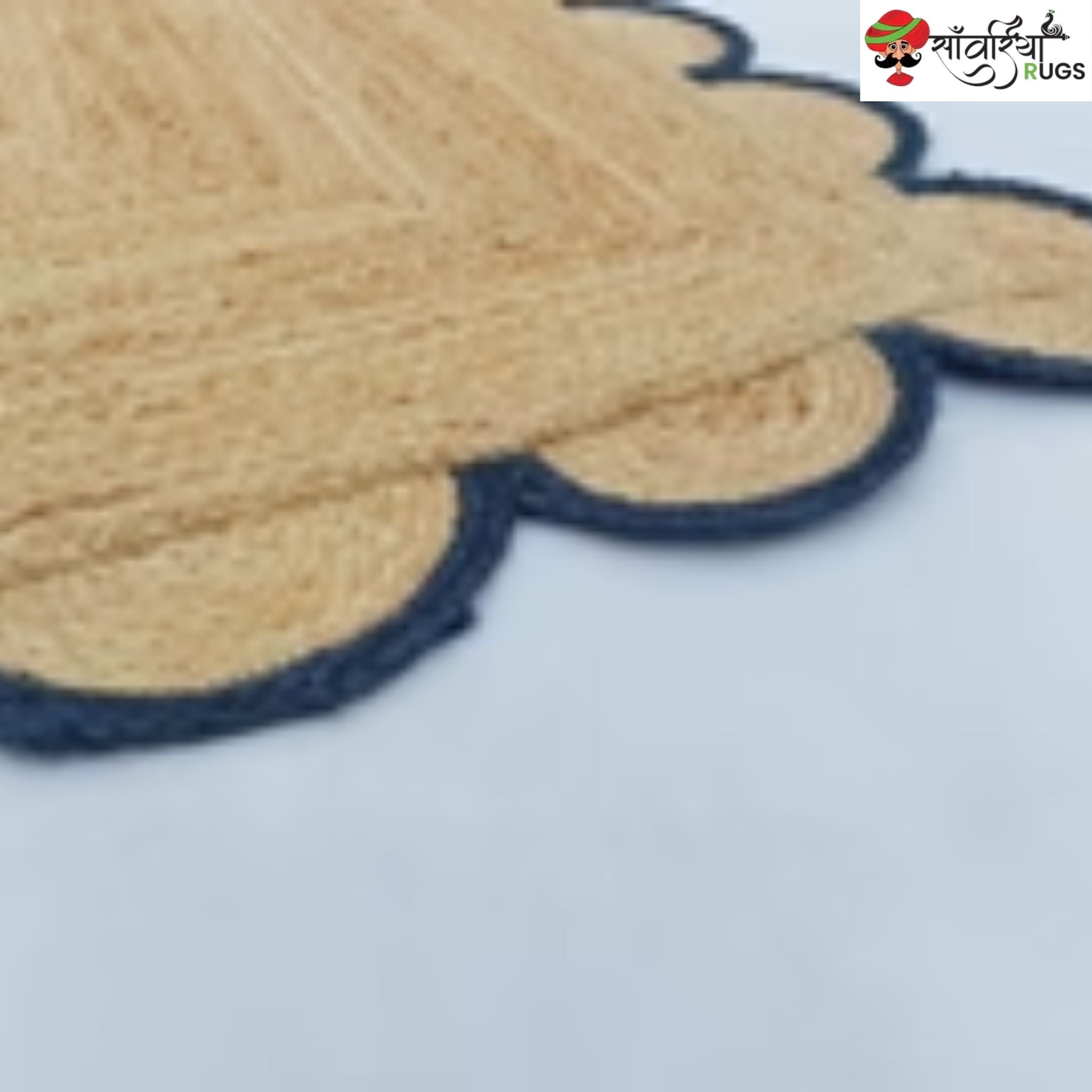 Handmade Braided Natural Jute Rug with Multicolor Scalloped Border