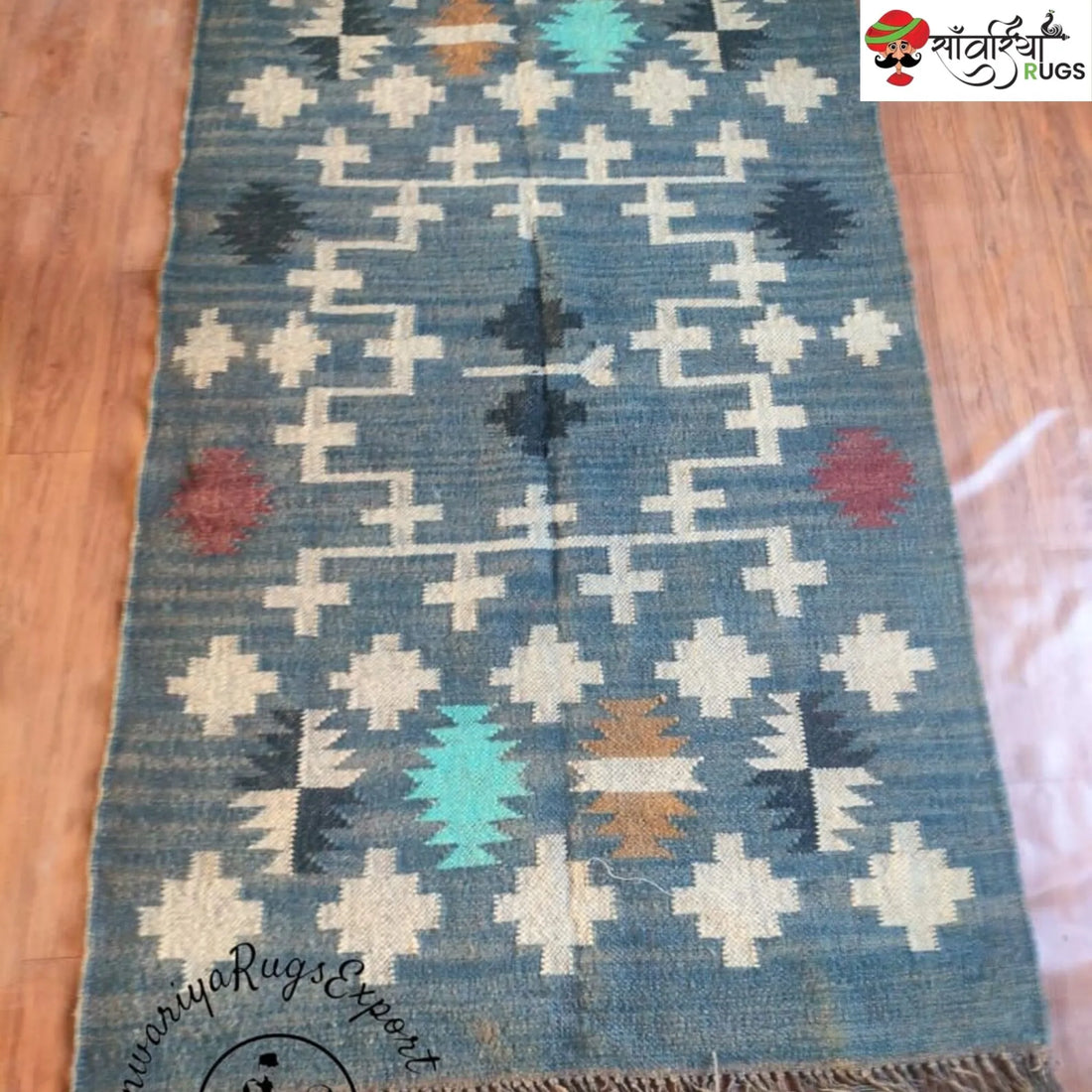 Handwoven Wool Jute Kilim Rug: Traditional Indian Dhurrie