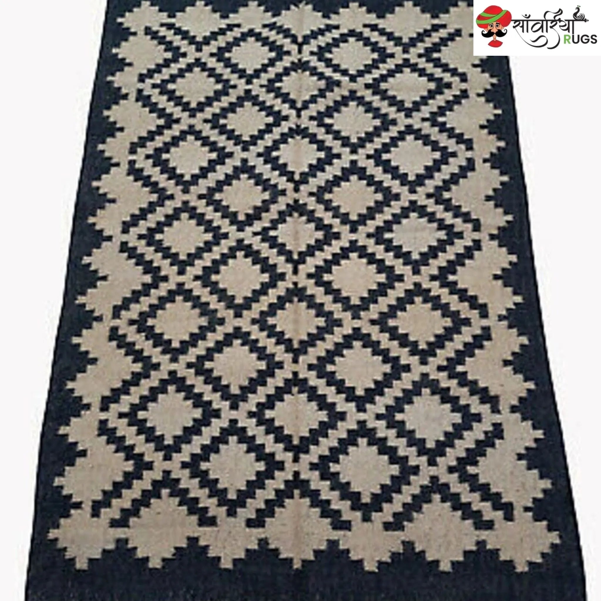 Handwoven Wool Jute Kilim Rug – Traditional Indian Dhurrie
