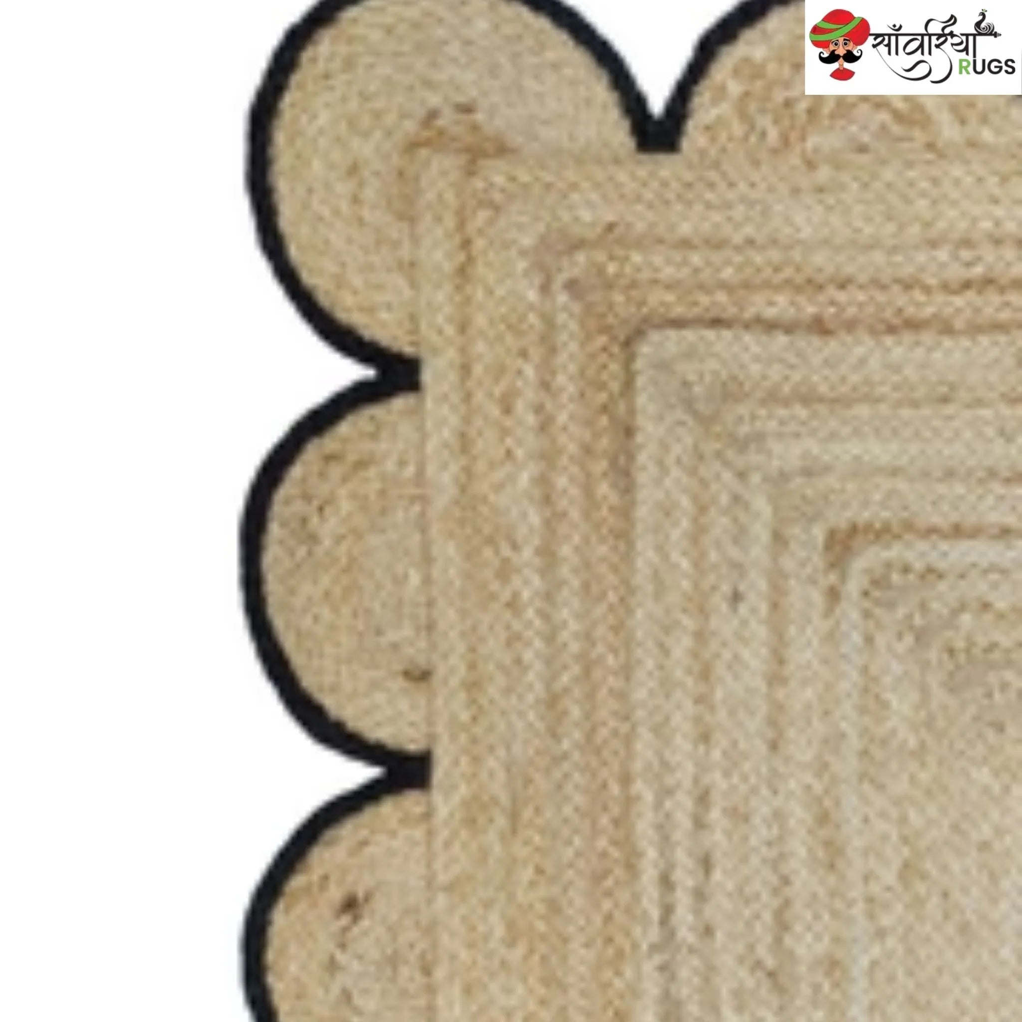 Handmade Braided Natural Jute Area Rug with Scalloped Border & Multicolor Design