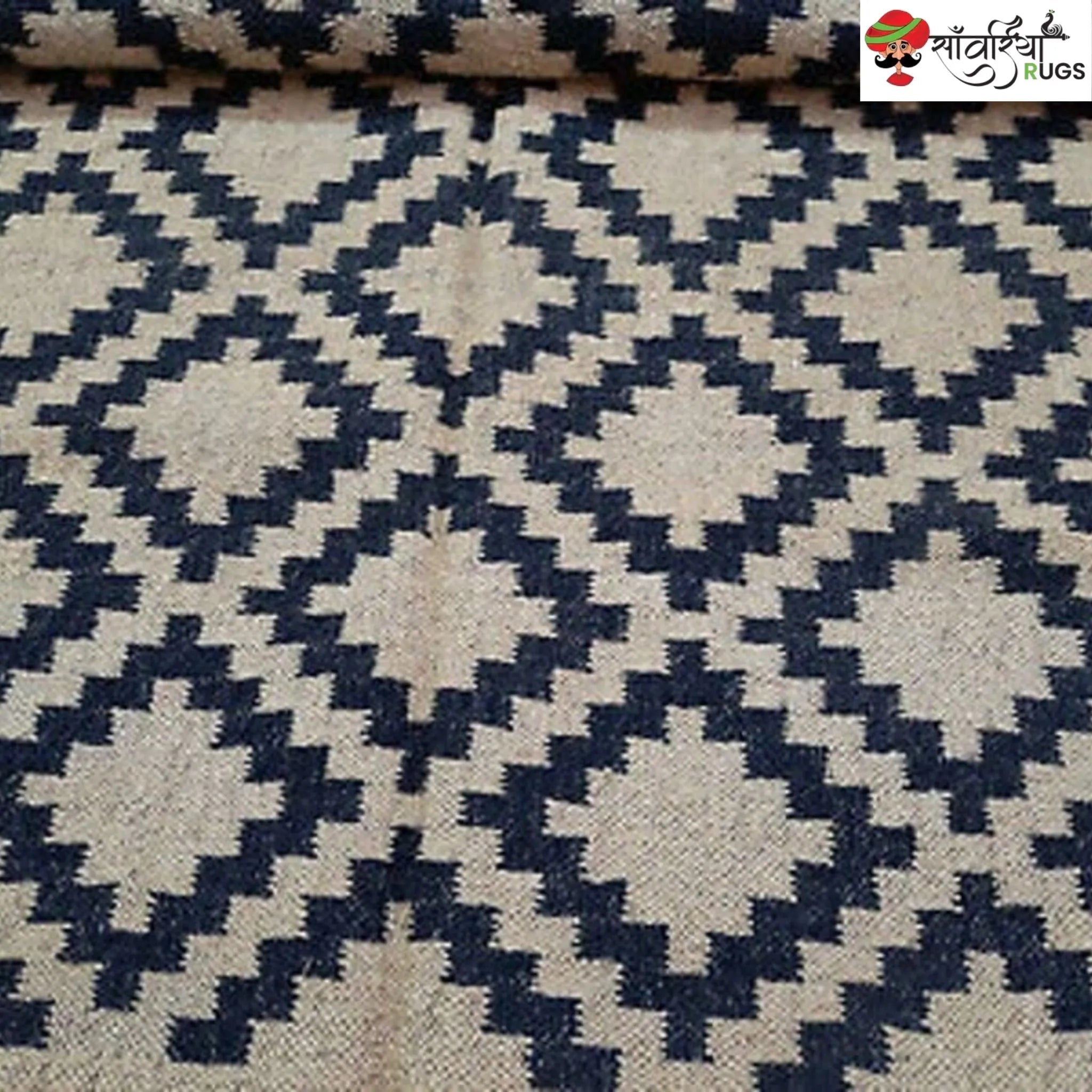 Handwoven Wool Jute Kilim Rug – Traditional Indian Dhurrie