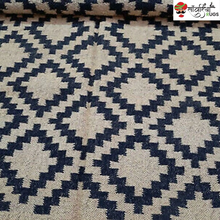 Handwoven Wool Jute Kilim Rug – Traditional Indian Dhurrie