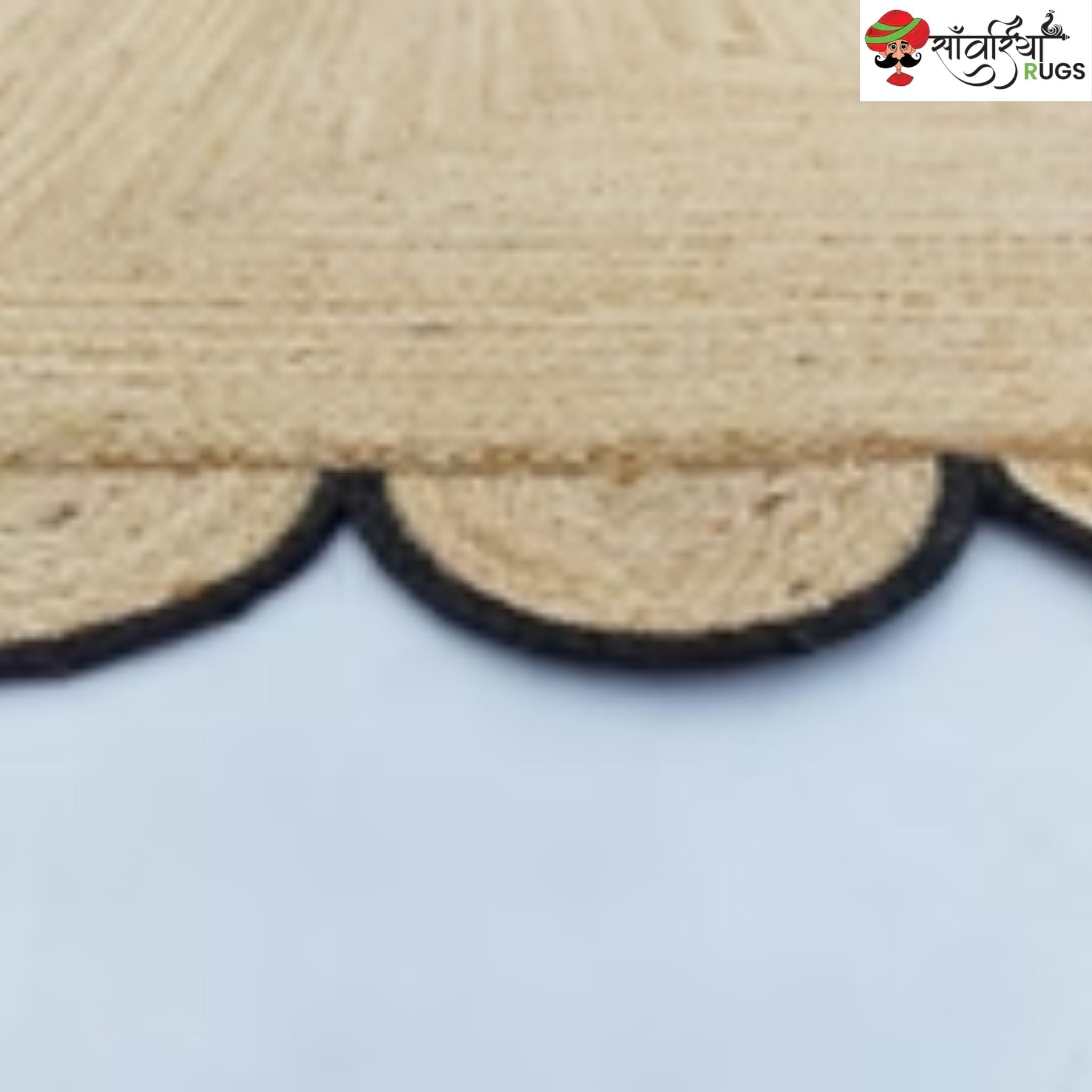 Handmade Braided Natural Jute Rug with Multicolor Scalloped Border