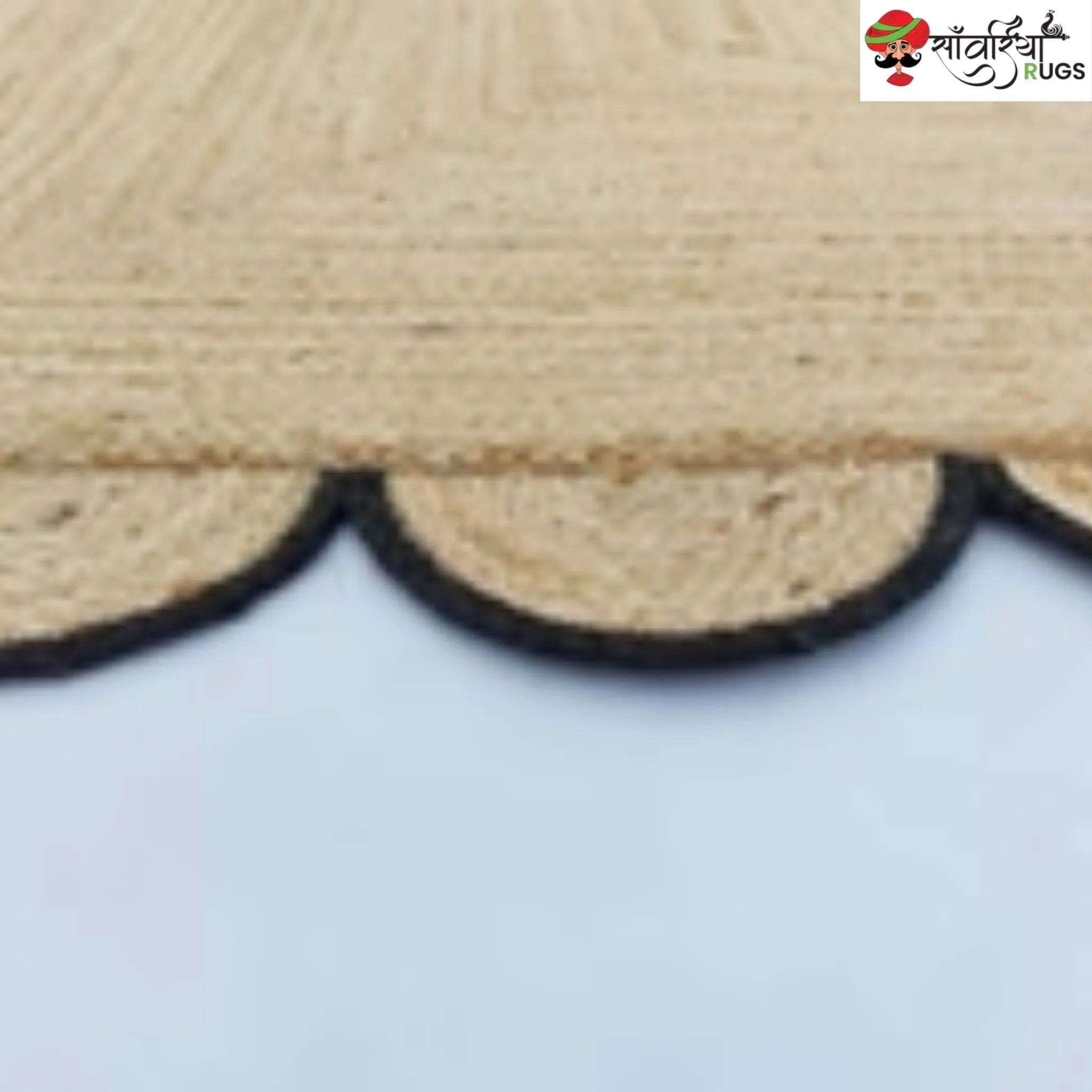 Handmade Braided Natural Jute Area Rug with Scalloped Border & Multicolor Design