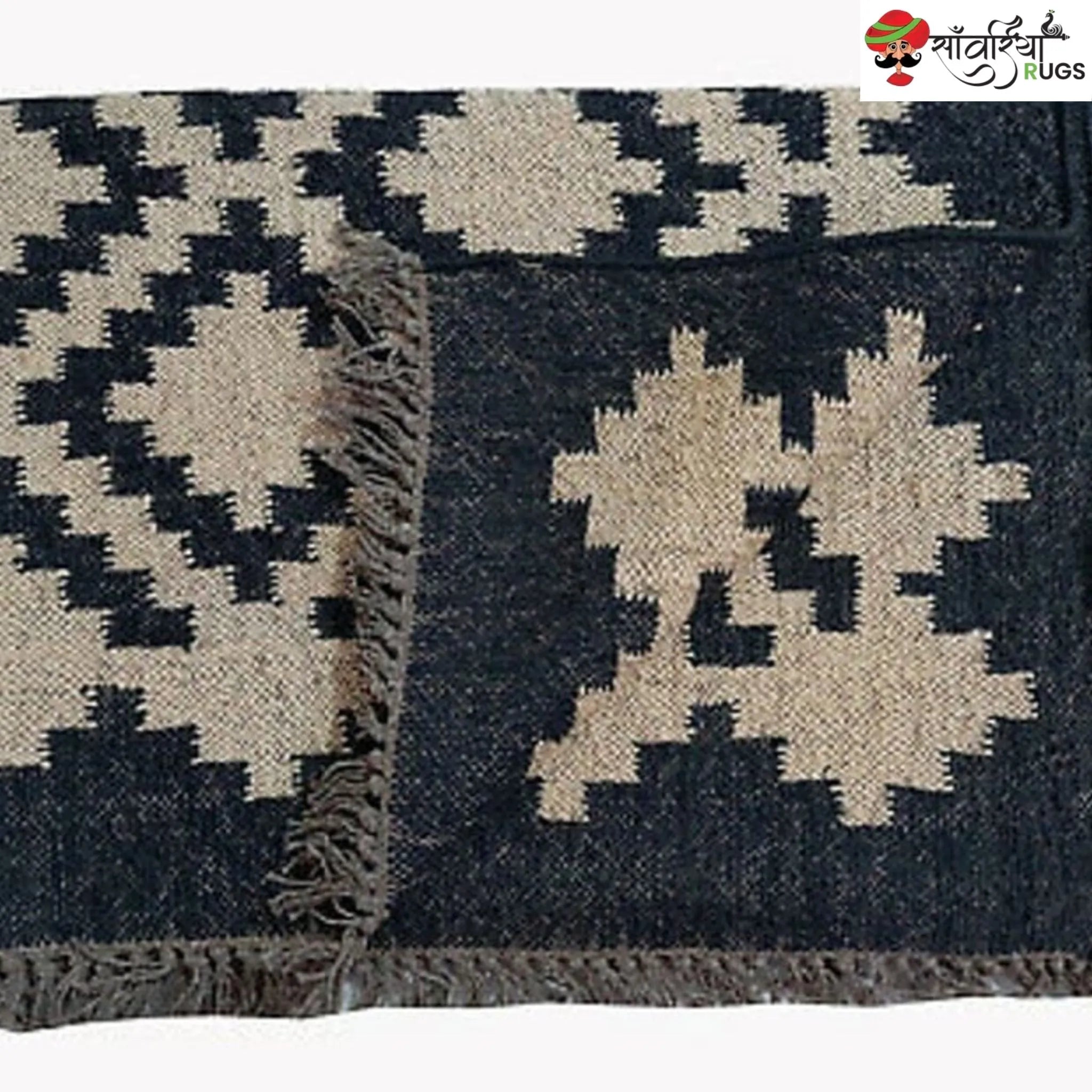 Handwoven Wool Jute Kilim Rug – Traditional Indian Dhurrie