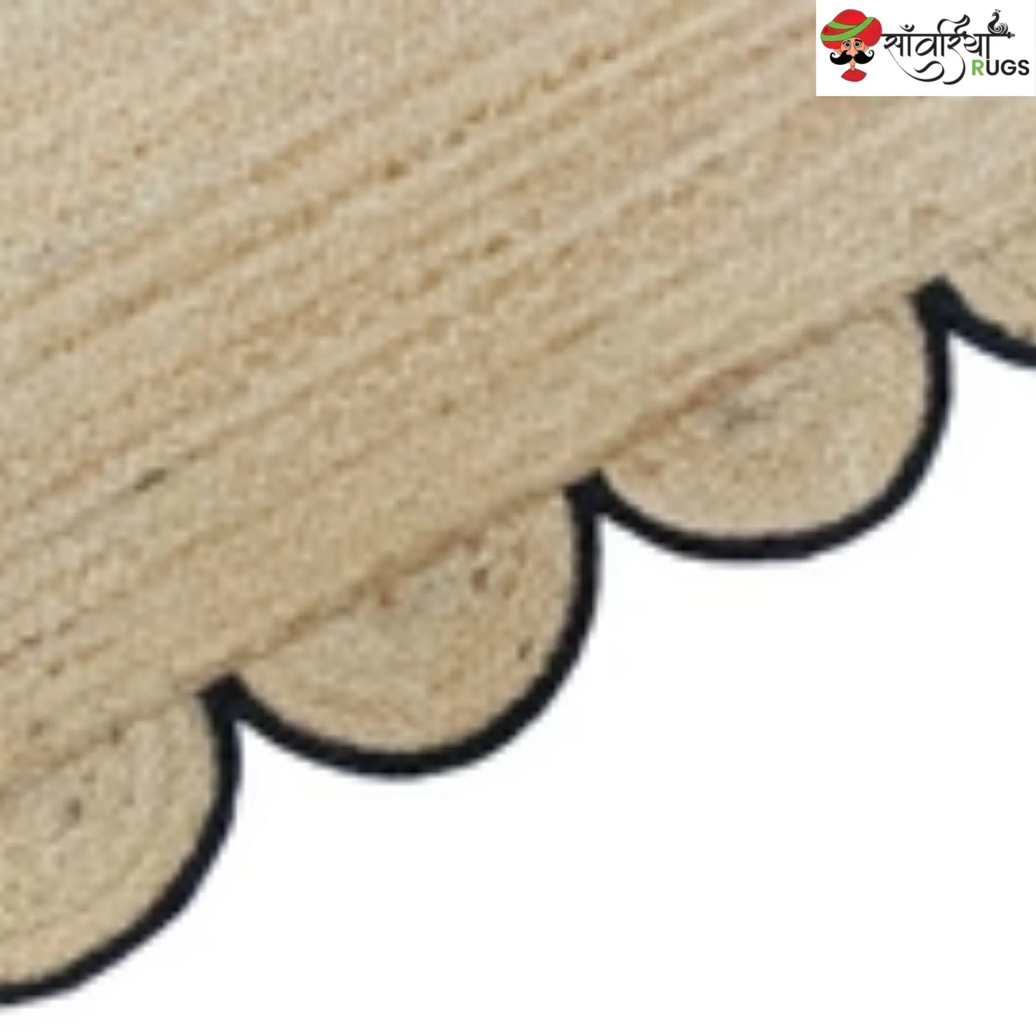 Handmade Braided Natural Jute Area Rug with Scalloped Border & Multicolor Design