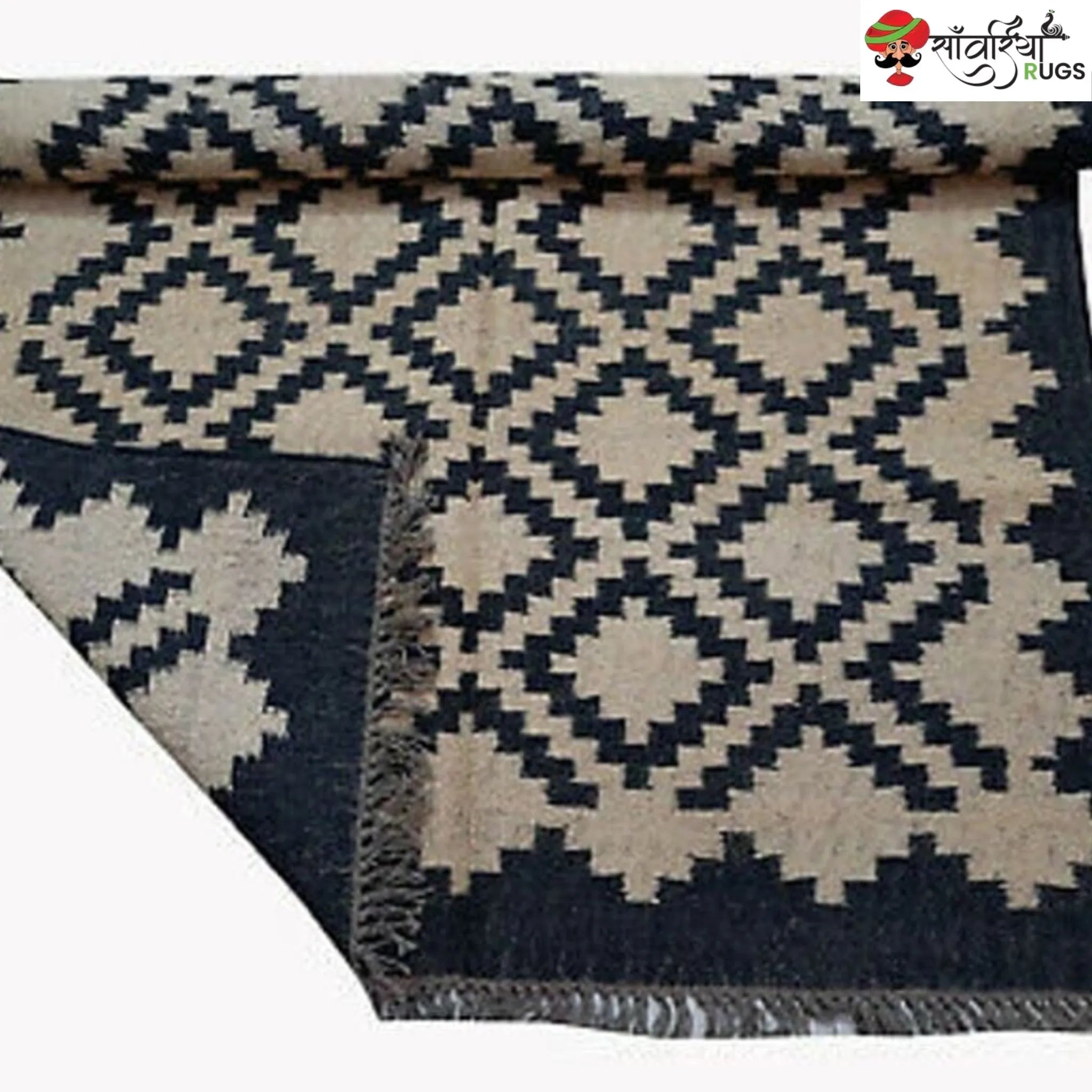 Handwoven Wool Jute Kilim Rug – Traditional Indian Dhurrie