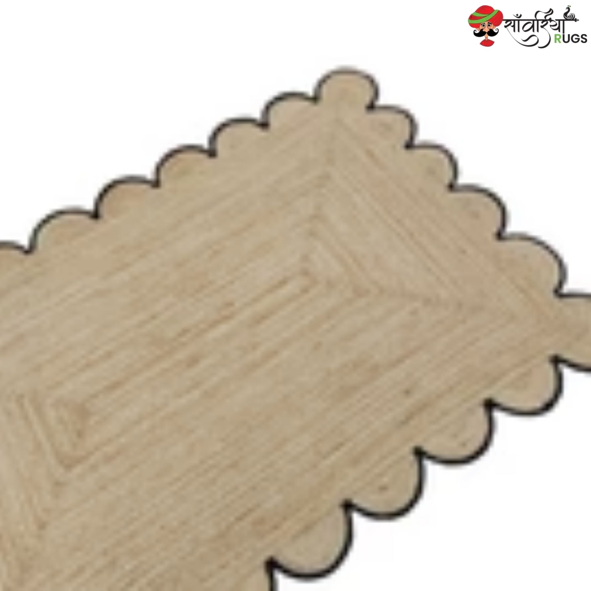 Handmade Braided Natural Jute Rug with Multicolor Scalloped Border