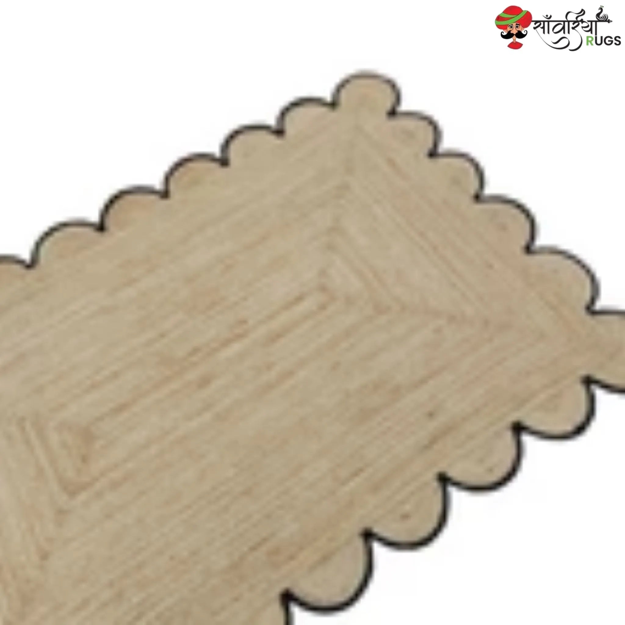 Handmade Braided Natural Jute Area Rug with Scalloped Border & Multicolor Design