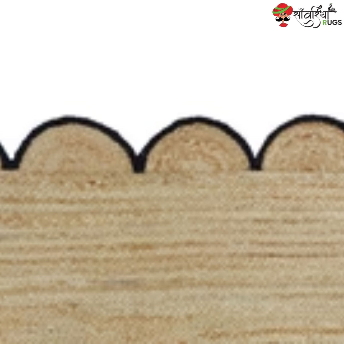 Handmade Braided Natural Jute Rug with Multicolor Scalloped Border