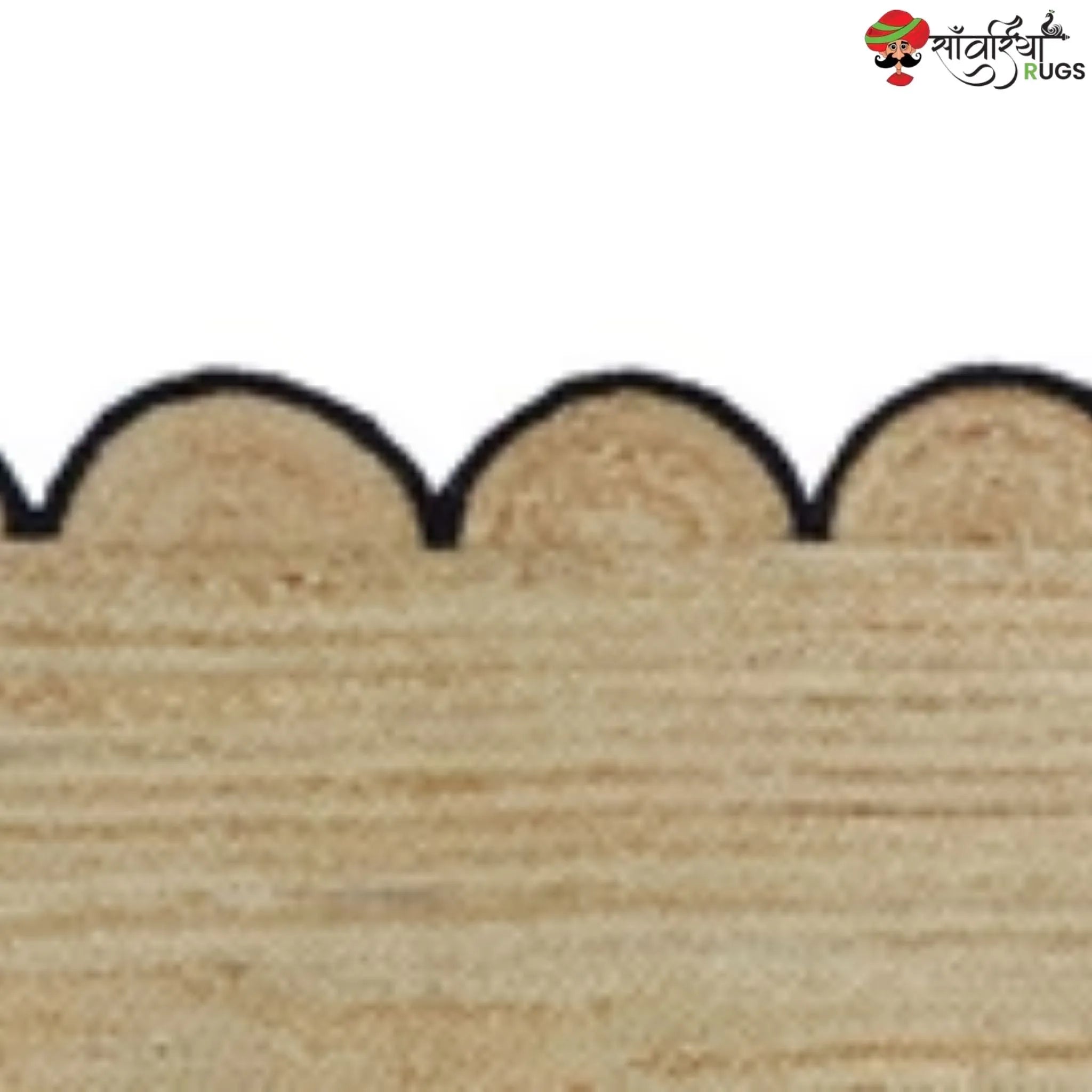 Handmade Braided Natural Jute Area Rug with Scalloped Border & Multicolor Design