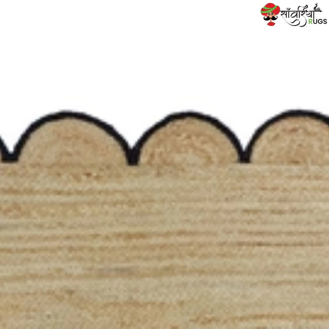 Handmade Braided Natural Jute Area Rug with Scalloped Border & Multicolor Design